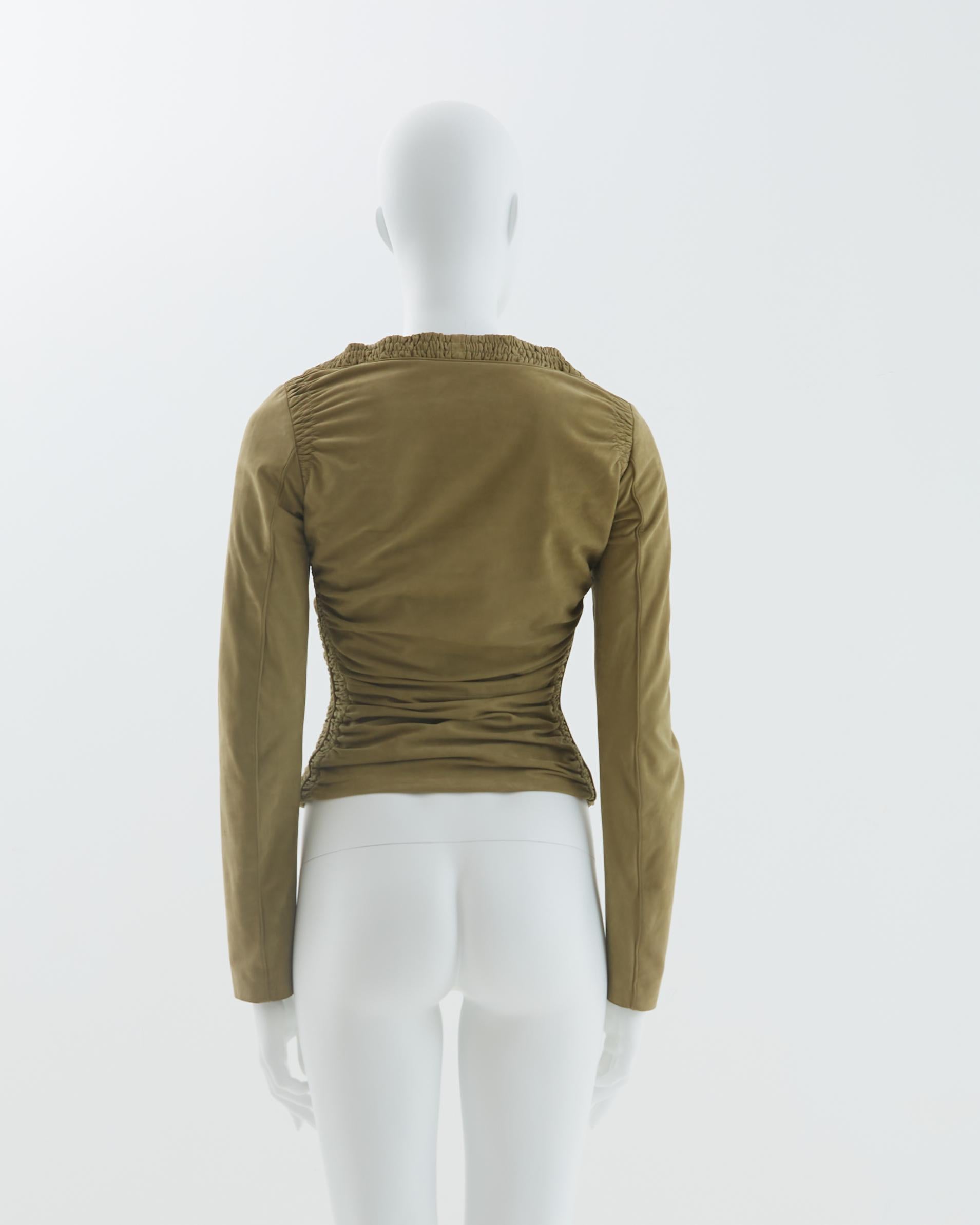 Gucci S/S 2003 Ruched suede leather jacket top In Excellent Condition In Milano, IT