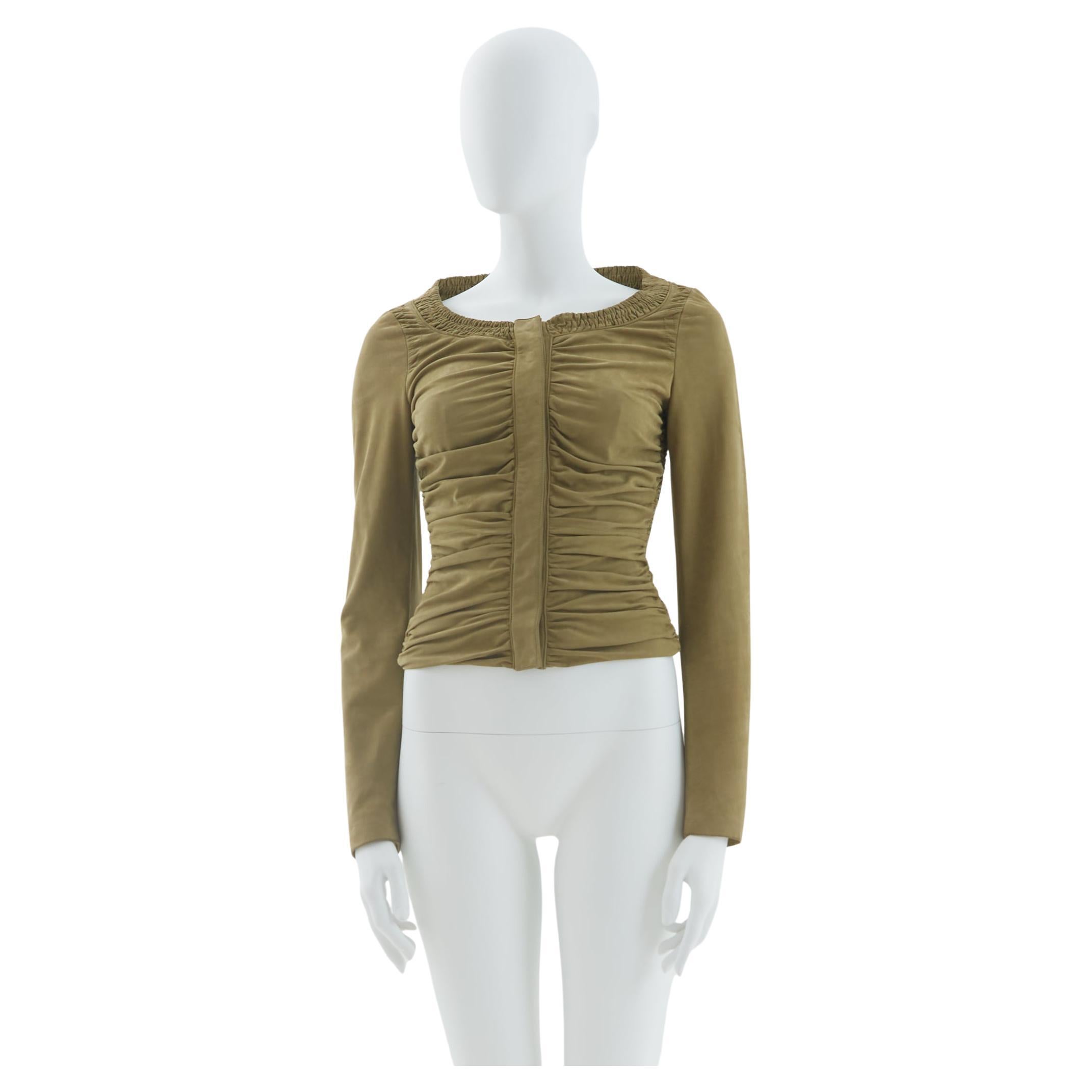 Gucci S/S 2003 Ruched suede leather jacket top