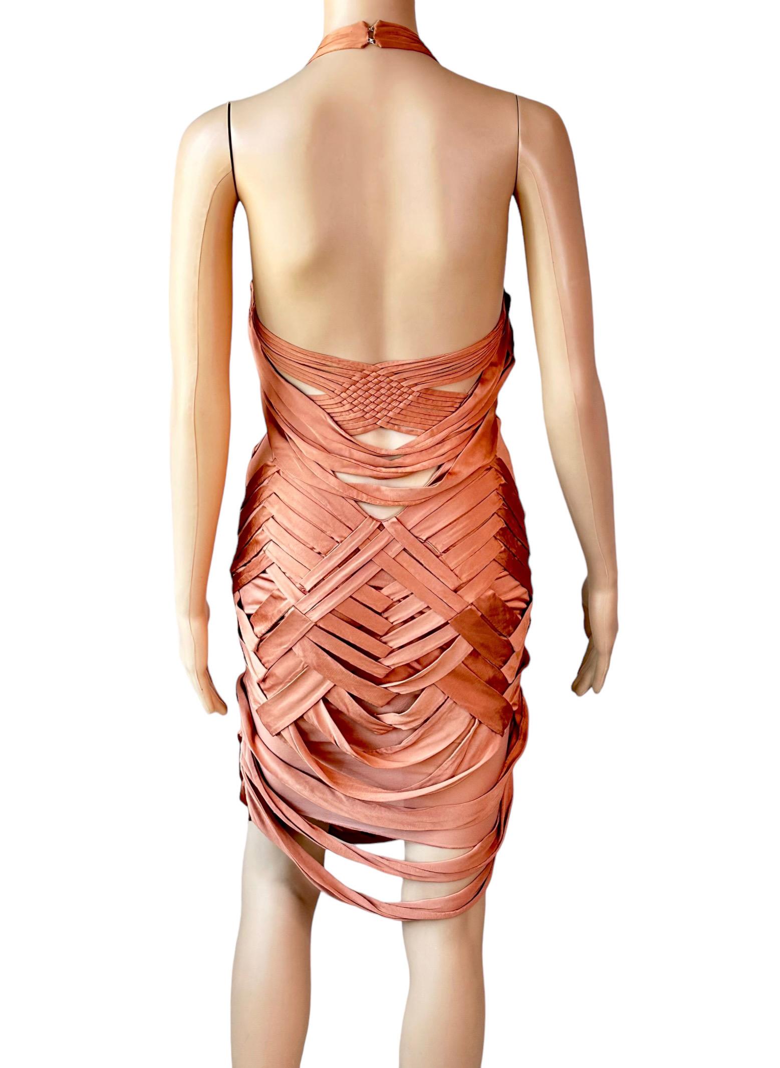 Gucci S/S 2005 Fringed Plunging Cutout Backless Mini Dress In Good Condition In Naples, FL