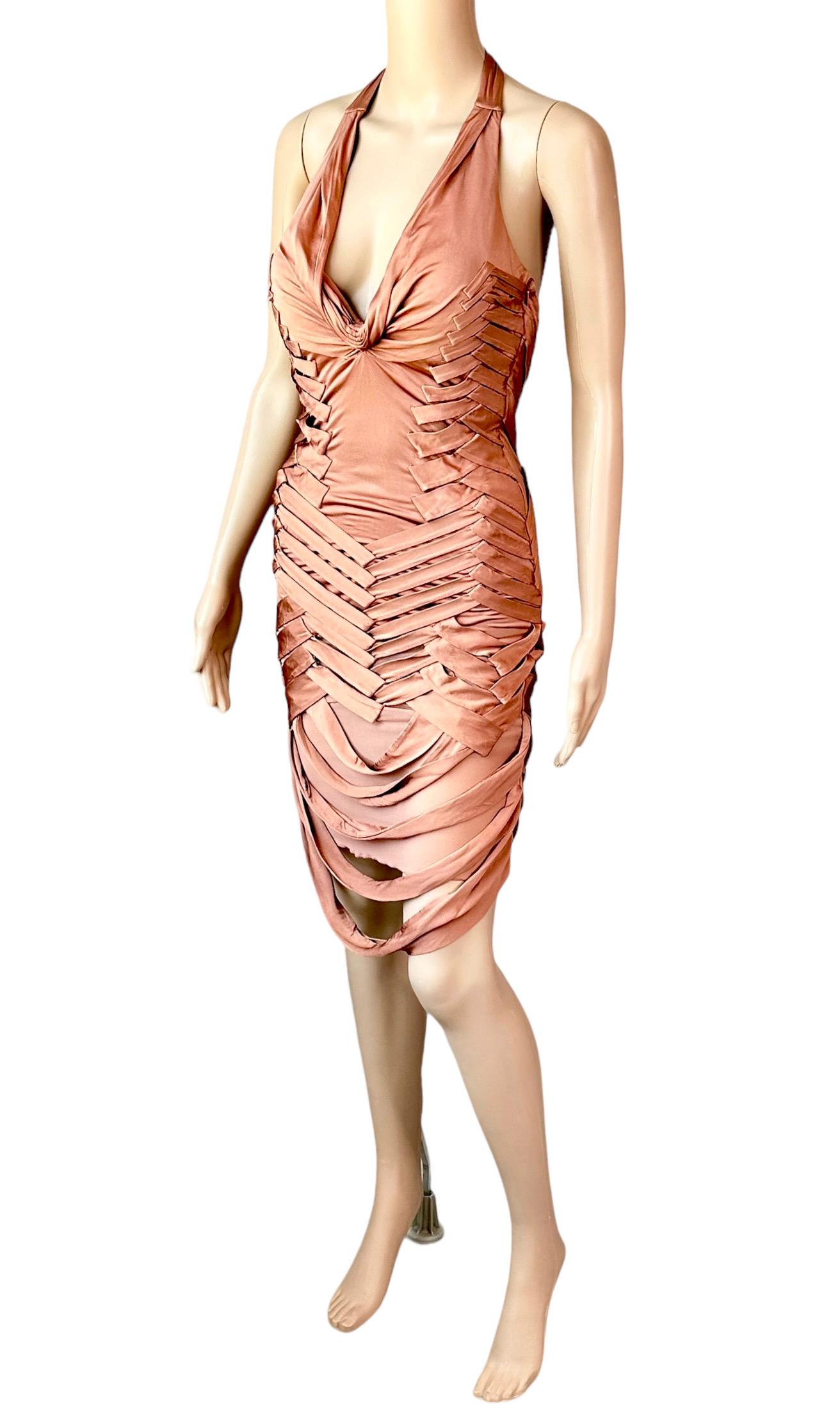 Gucci S/S 2005 Fringed Plunging Cutout Backless Mini Dress For Sale 2
