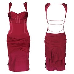GUCCI S/s 2005 Fuchsia Velvet Bustier Sheer Cutout Midi Dress