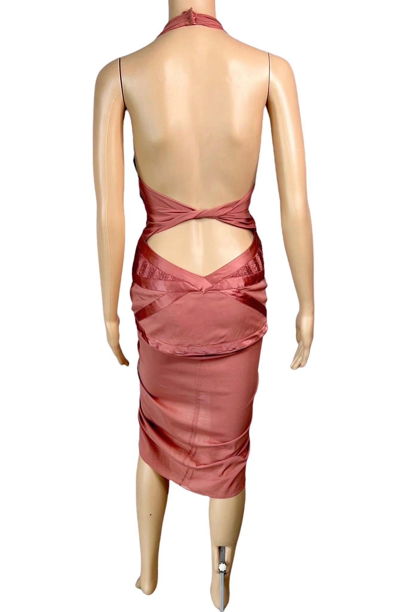 Gucci S/S 2005 Plunging Neckline Halter Cutout Back Tassel Accents Midi Dress 2