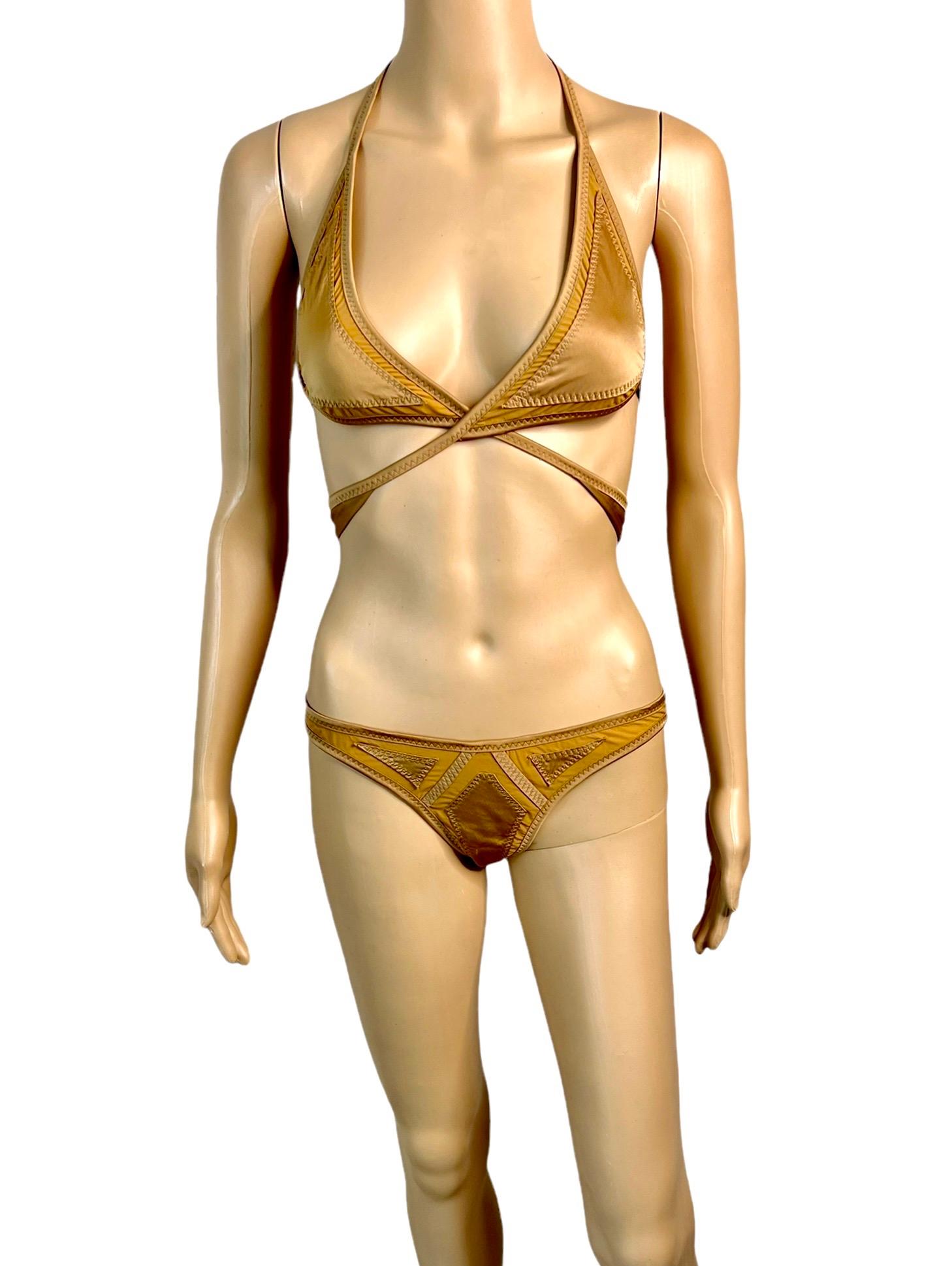 Gray Gucci S/S 2005 Runway Cutout Sheer Panels Two-Piece Bikini Swimsuit Swimwear For Sale