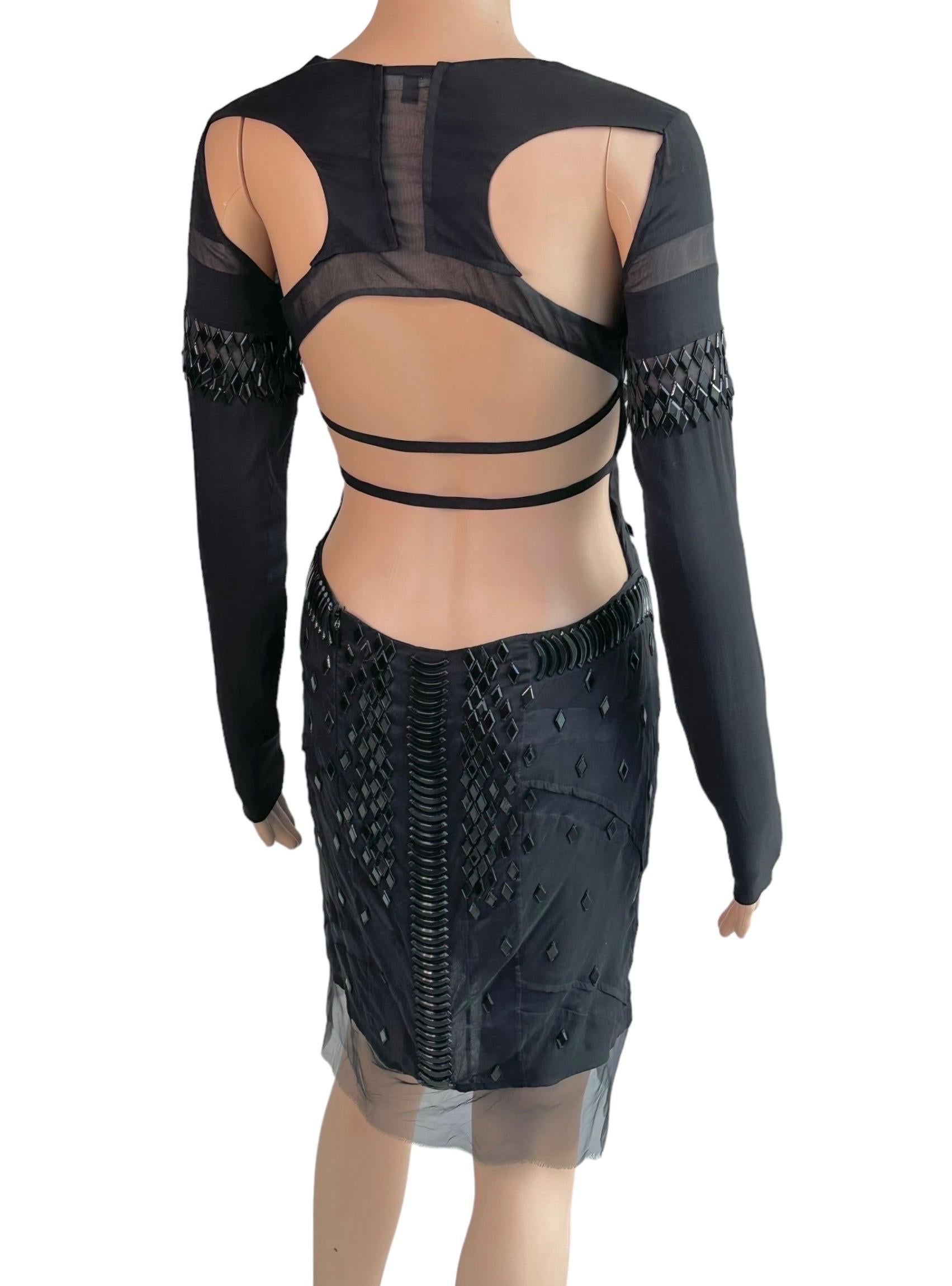 Gucci S/S 2005 Runway Embellished Sheer Plunging Neckline Cutout Back Mini Dress For Sale 7