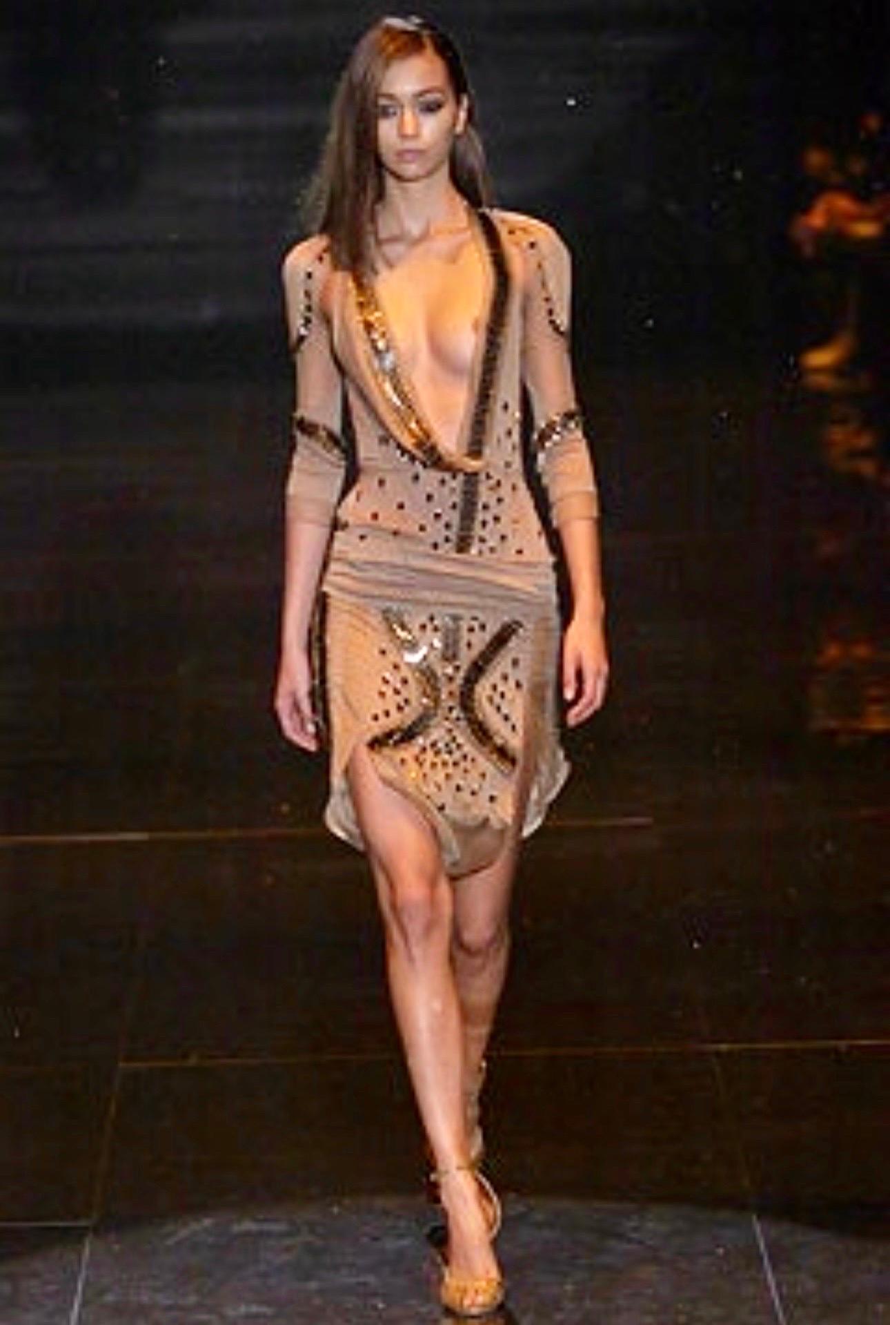 Gucci S/S 2005 Runway Embellished Sheer Plunging Neckline Cutout Back Mini Dress 10