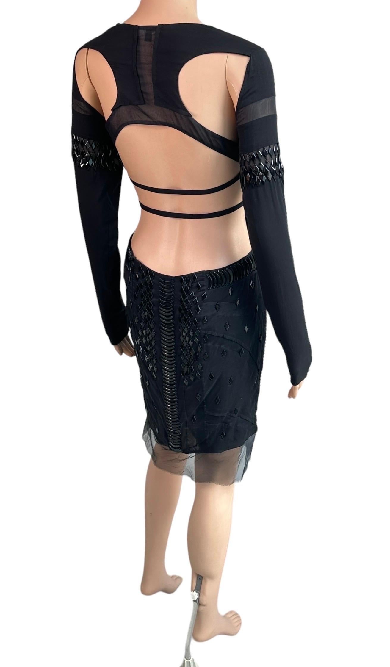Gucci S/S 2005 Runway Embellished Sheer Plunging Neckline Cutout Back Mini Dress For Sale 12