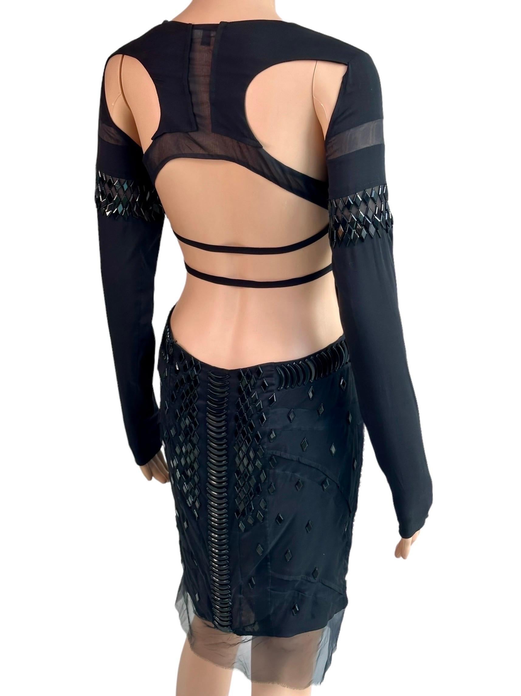 Gucci S/S 2005 Runway Embellished Sheer Plunging Neckline Cutout Back Mini Dress For Sale 13