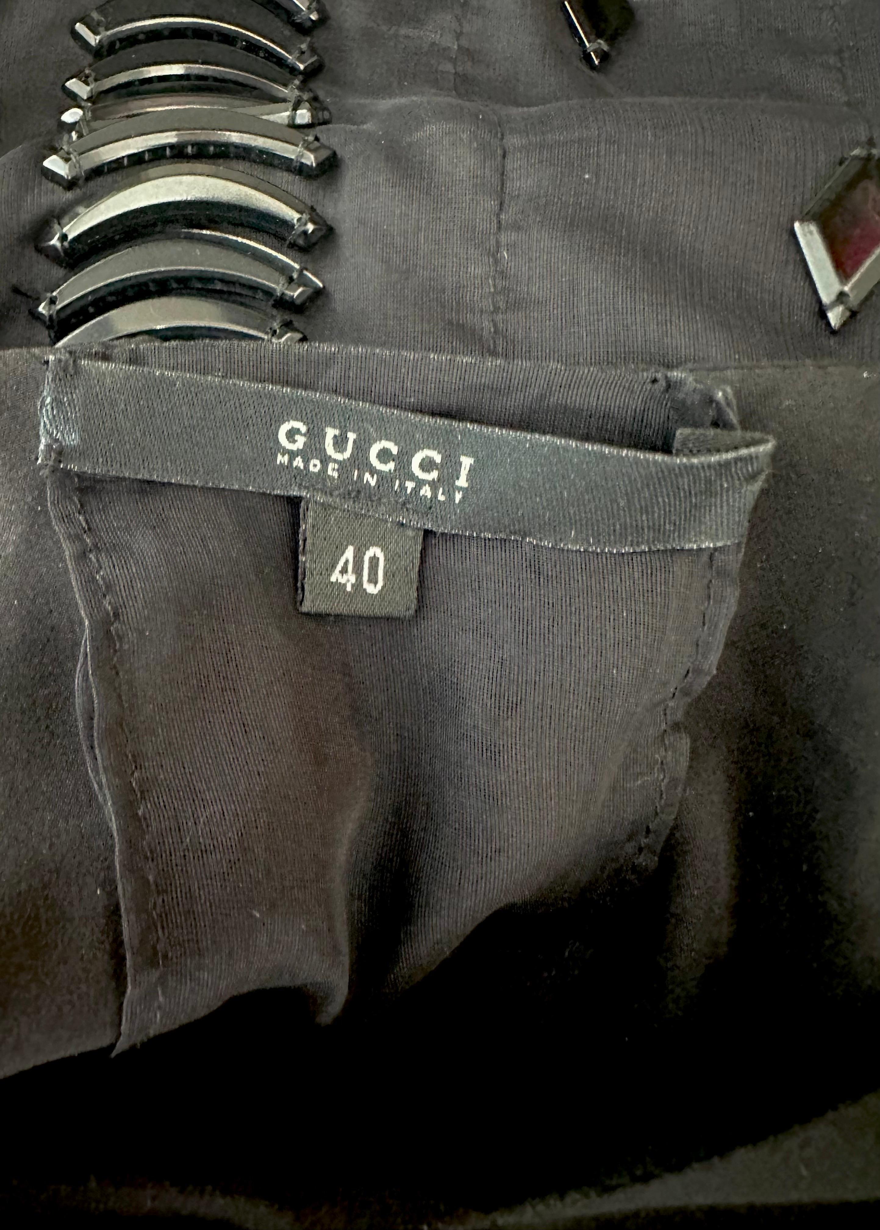 Gucci S/S 2005 Runway Embellished Sheer Plunging Neckline Cutout Back Mini Dress For Sale 14