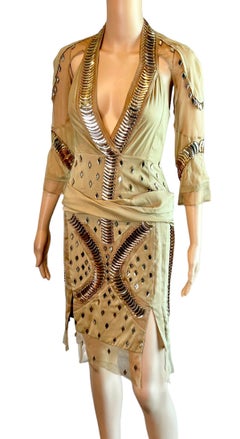 Gucci S/S 2005 Runway Embellished Sheer Plunging Neckline Cutout Back Mini Dress