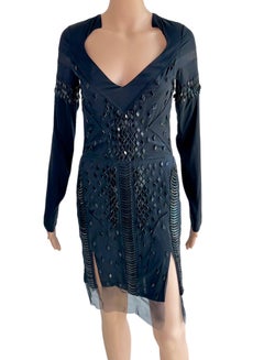Gucci S/S 2005 Runway Embellished Sheer Plunging Neckline Cutout Back Mini Dress