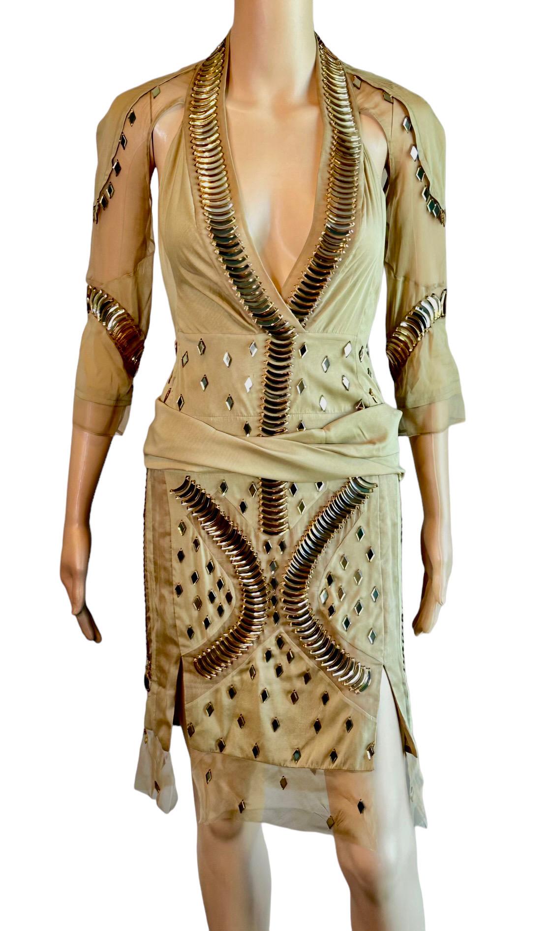 Gucci S/S 2005 Runway Embellished Sheer Plunging Neckline Cutout Back Mini Dress In Good Condition In Naples, FL