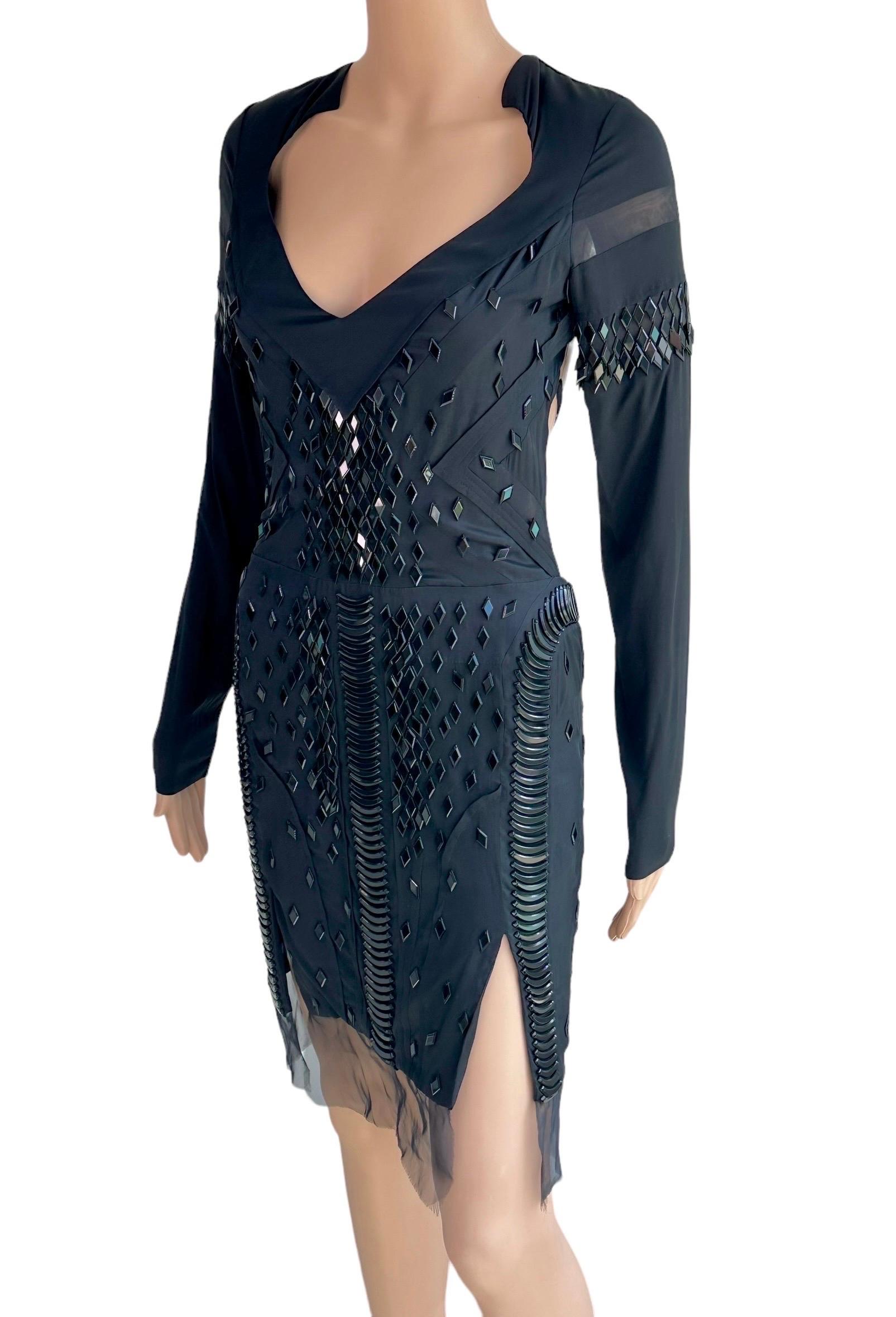 Gucci S/S 2005 Runway Embellished Sheer Plunging Neckline Cutout Back Mini Dress In Good Condition For Sale In Naples, FL