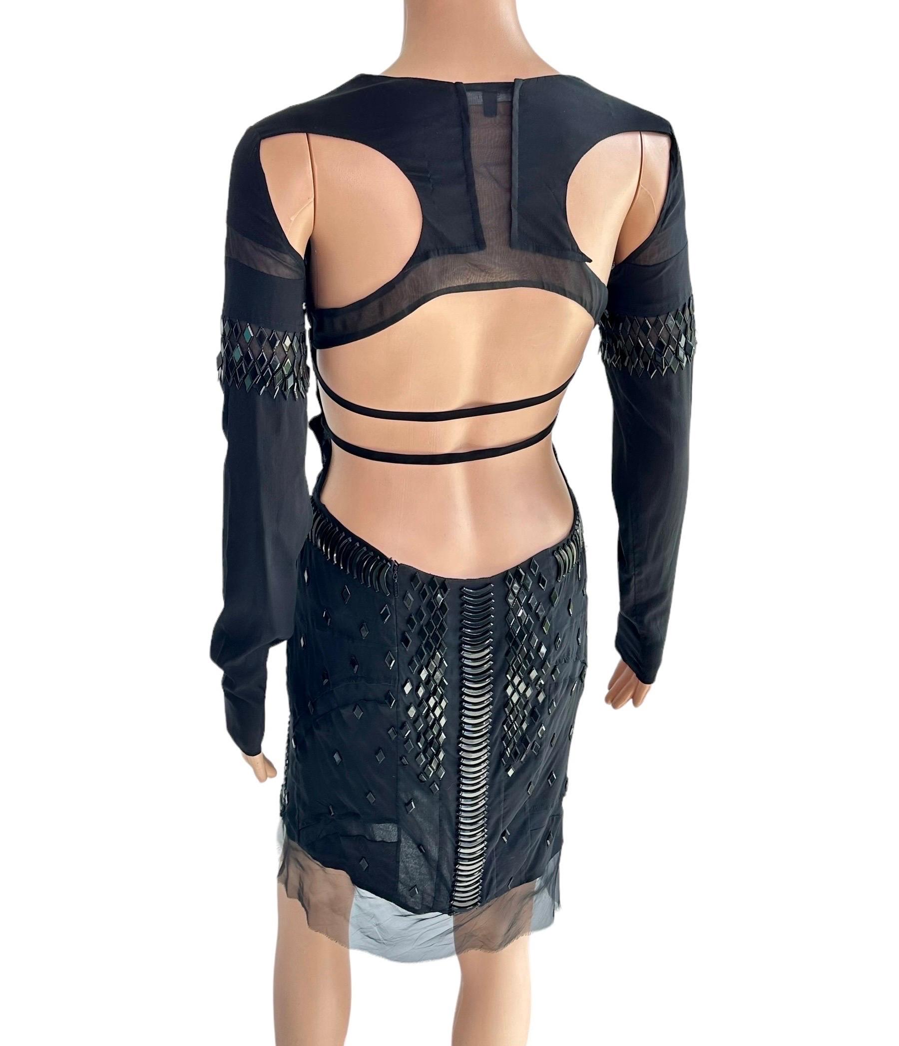 Women's or Men's Gucci S/S 2005 Runway Embellished Sheer Plunging Neckline Cutout Back Mini Dress For Sale
