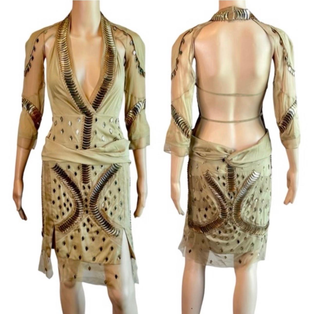 Gucci S/S 2005 Runway Embellished Sheer Plunging Neckline Cutout Back Mini Dress 1