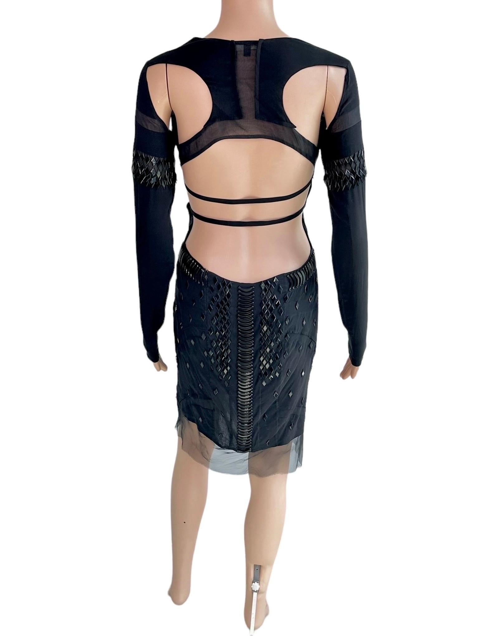 Gucci S/S 2005 Runway Embellished Sheer Plunging Neckline Cutout Back Mini Dress For Sale 1