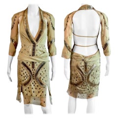 Gucci S/S 2005 Runway Embellished Sheer Plunging Neckline Cutout Back Mini Dress