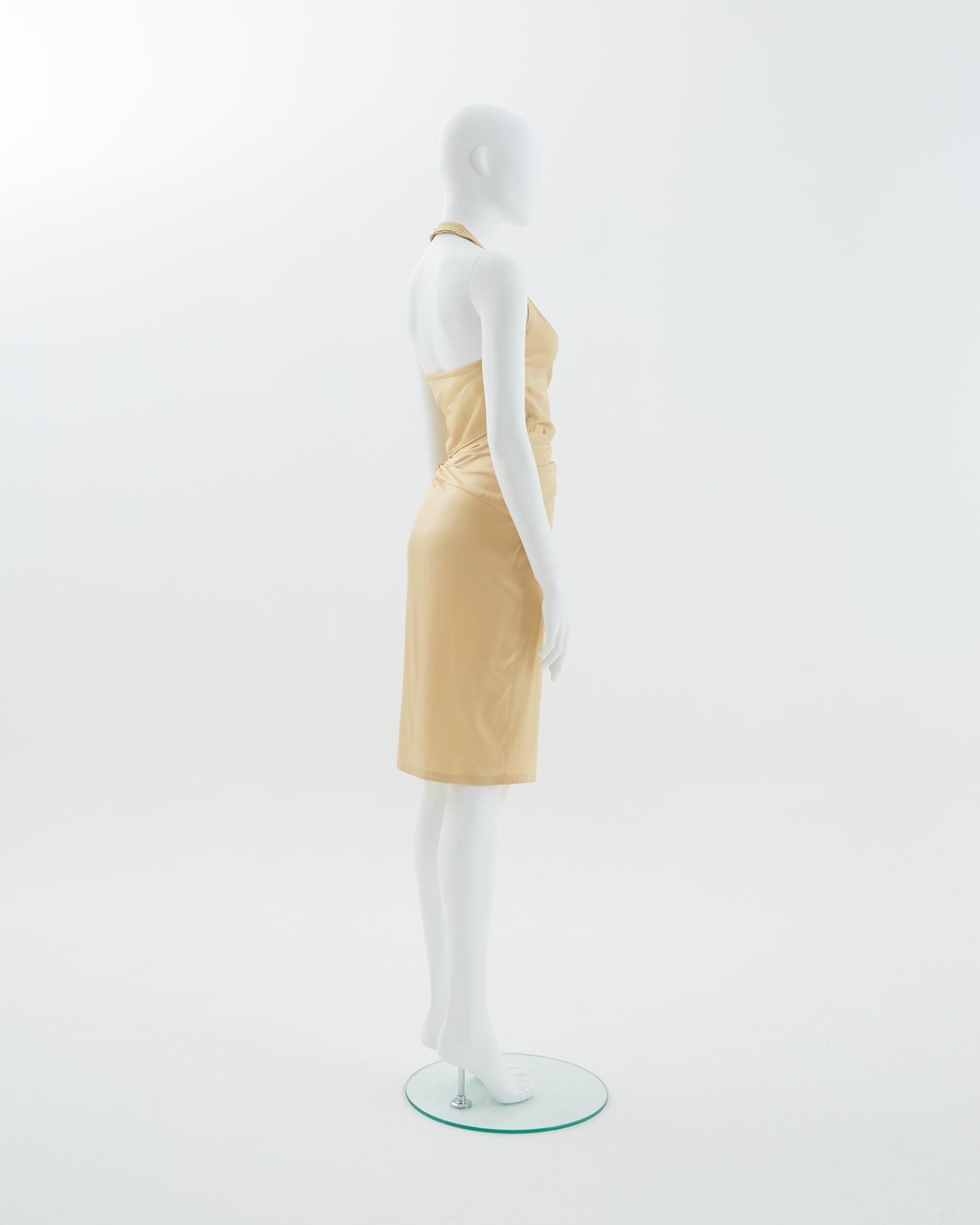 Gucci S/S 2005 Vanille Seide tief ausgeschnittener Neckholder  Cocktailkleid im Zustand „Neu“ im Angebot in Milano, IT