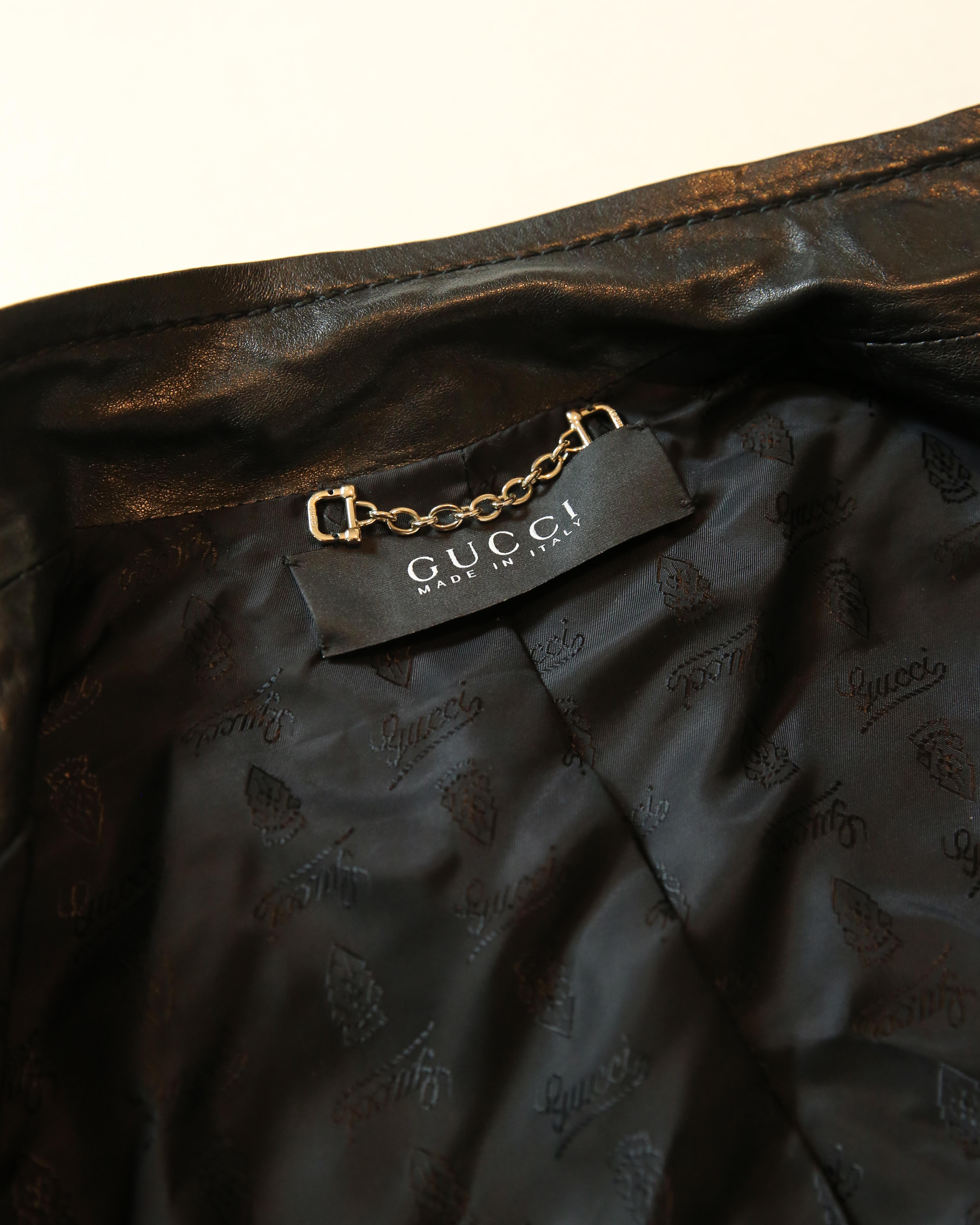Gucci S/S 2008 black leather short sleeve gold zip cropped leather dress jacket 10