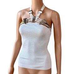 Gucci S/S 2010 Runway Embellished Strappy Halter Knit Cutout Back Ivory Top