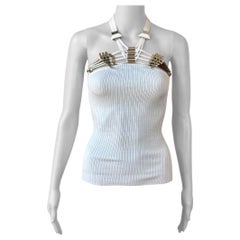Gucci S/S 2010 Runway Embellished Strappy Halter Knit Cutout Back Ivory Top
