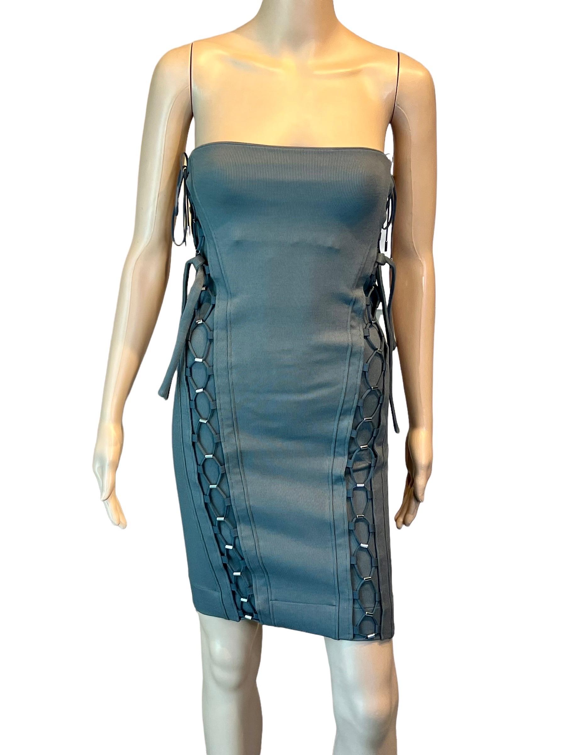 Gucci S/S 2010 Unworn Bodycon Lace Up Bandage Grey Mini Dress Size XS