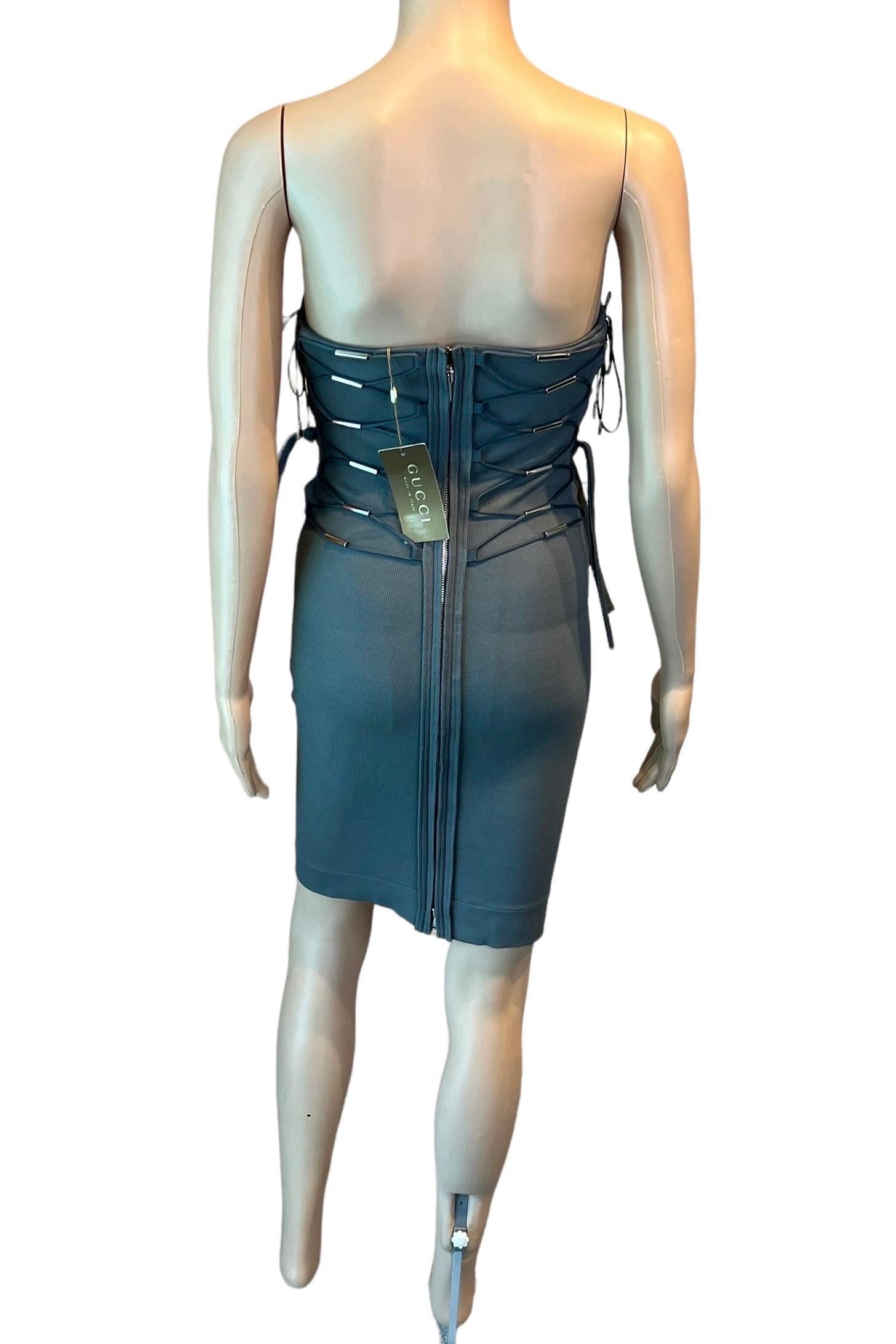Gucci S/S 2010 Unworn Bodycon Lace Up Bandage Grey Mini Dress For Sale 1
