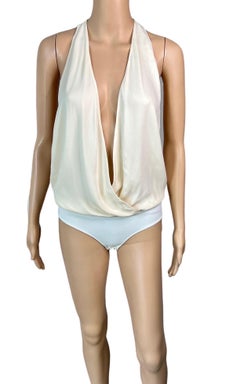 Gucci S/S 2012 Runway Sheer Plunging Neckline Cutout Ivory Bodysuit Top