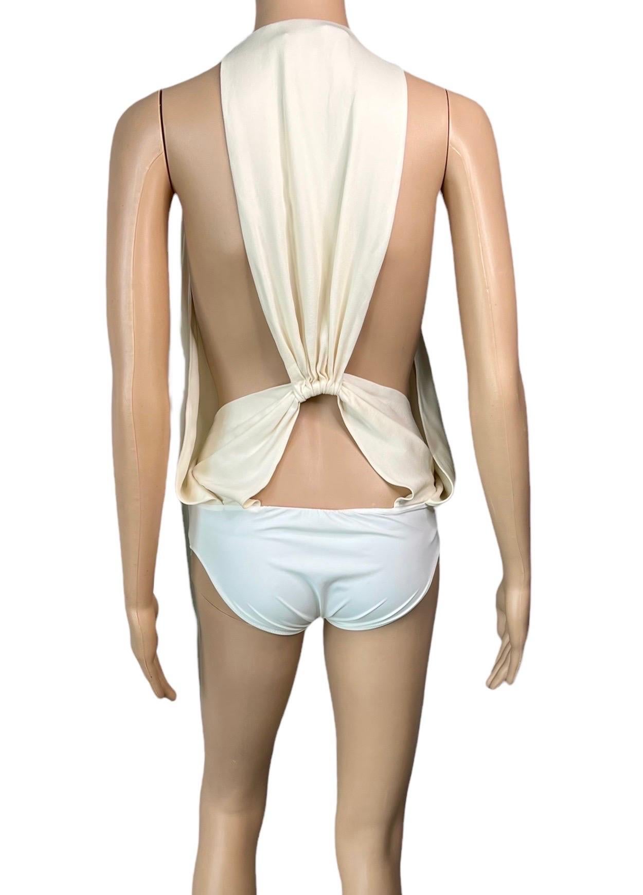 Gray Gucci S/S 2012 Runway Sheer Plunging Neckline Cutout Ivory Bodysuit Top