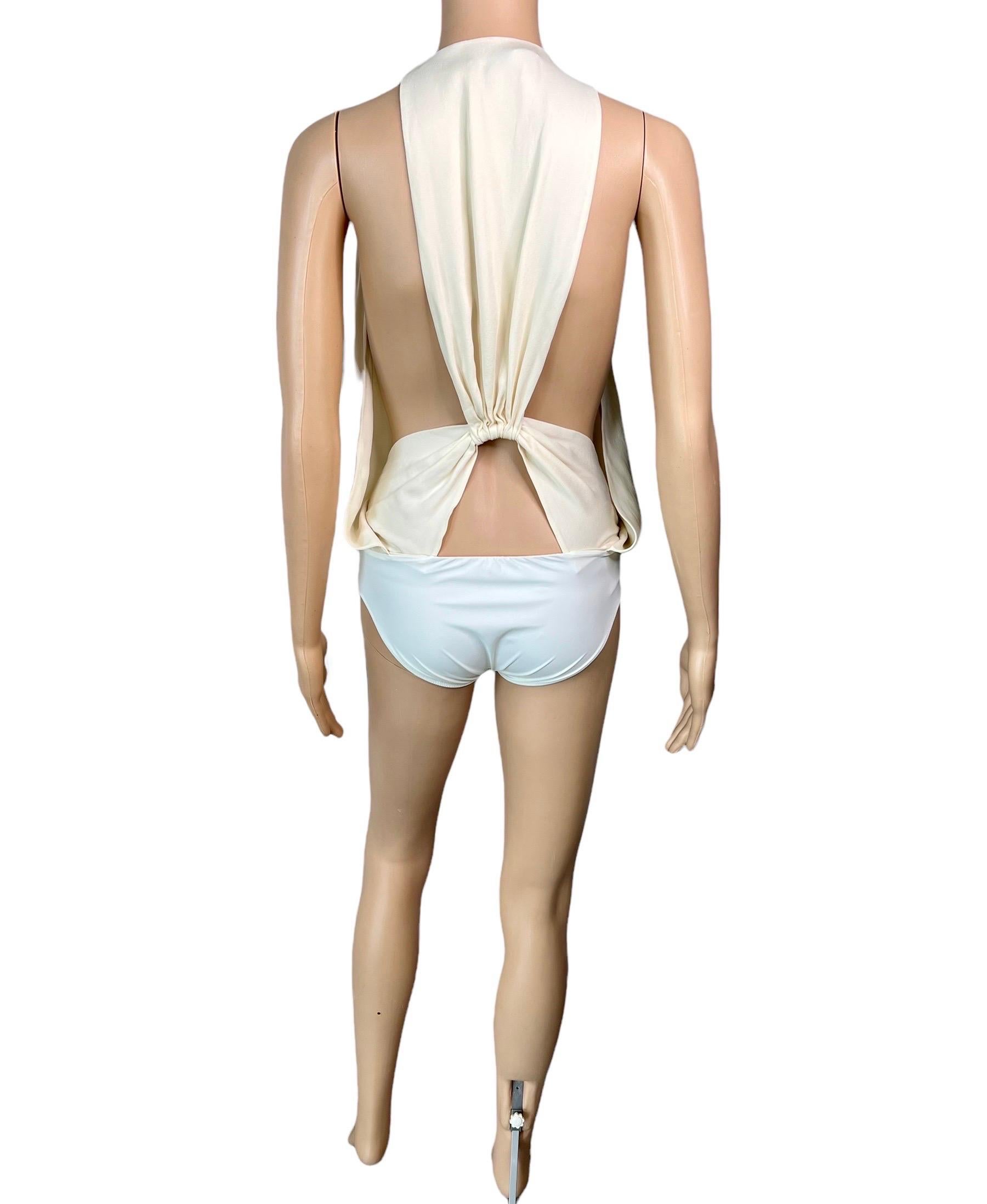 Women's Gucci S/S 2012 Runway Sheer Plunging Neckline Cutout Ivory Bodysuit Top