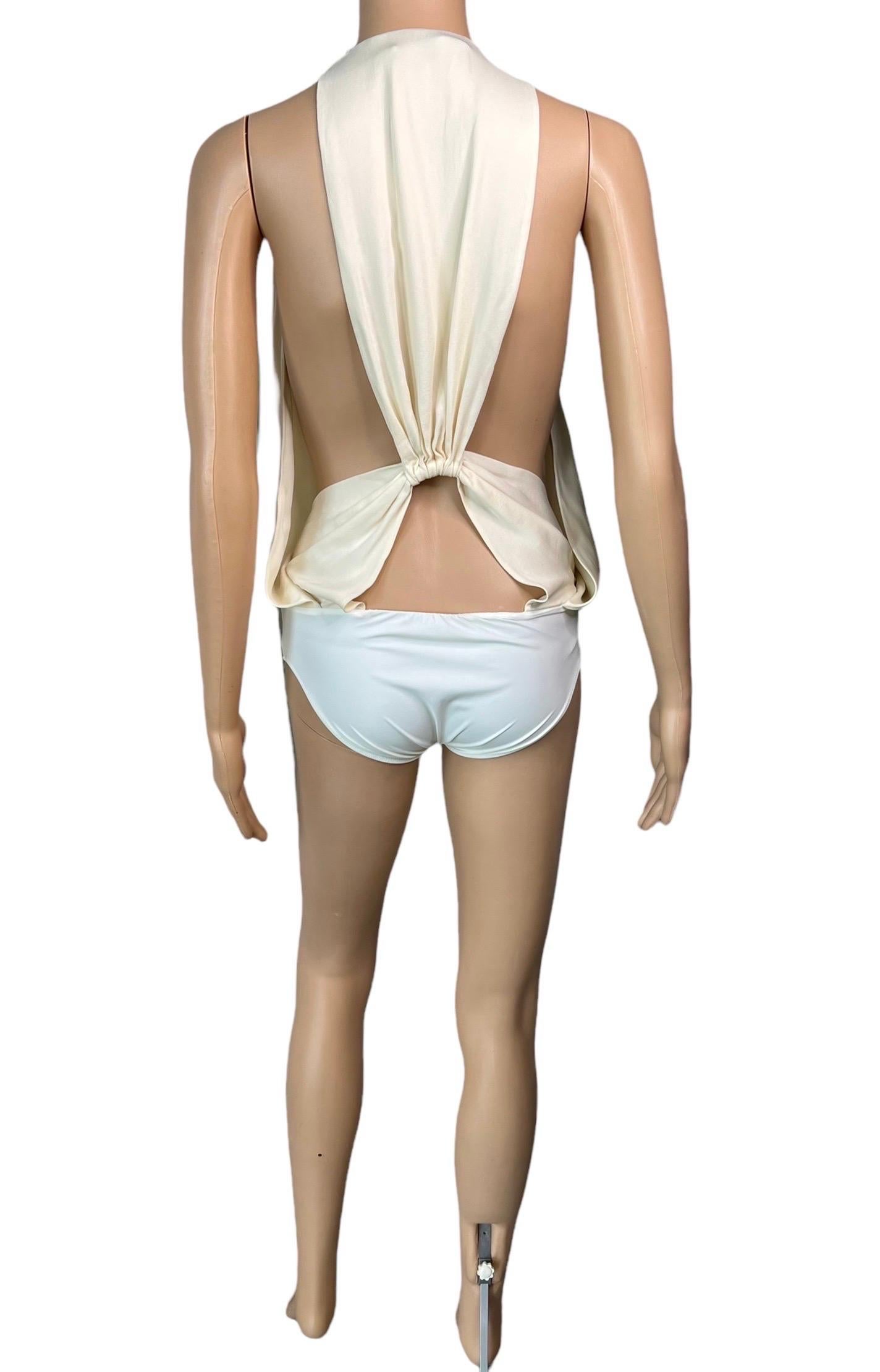Gucci S/S 2012 Runway Sheer Plunging Neckline Cutout Ivory Bodysuit Top 1