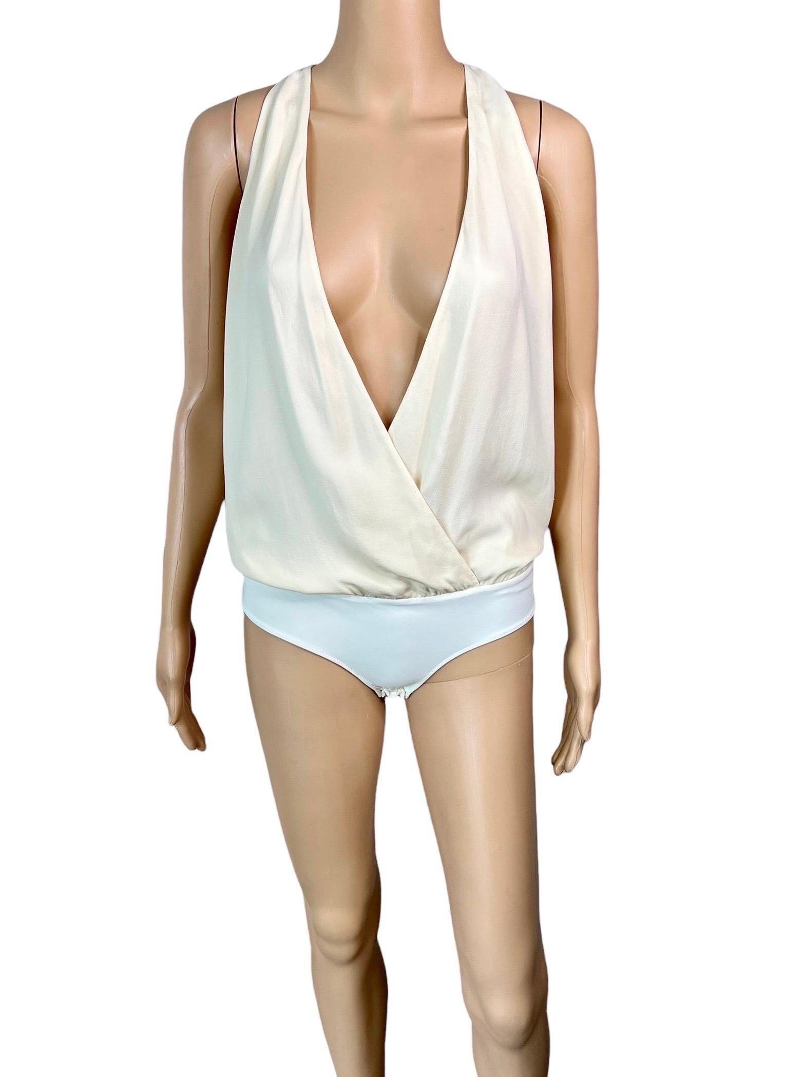 Gucci S/S 2012 Runway Sheer Plunging Neckline Cutout Ivory Bodysuit Top 2