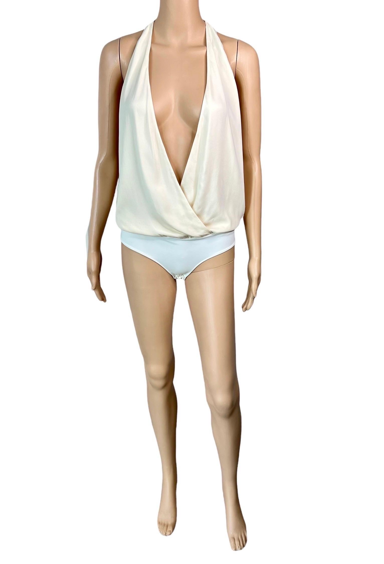 Gucci S/S 2012 Runway Sheer Plunging Neckline Cutout Ivory Bodysuit Top For Sale 3