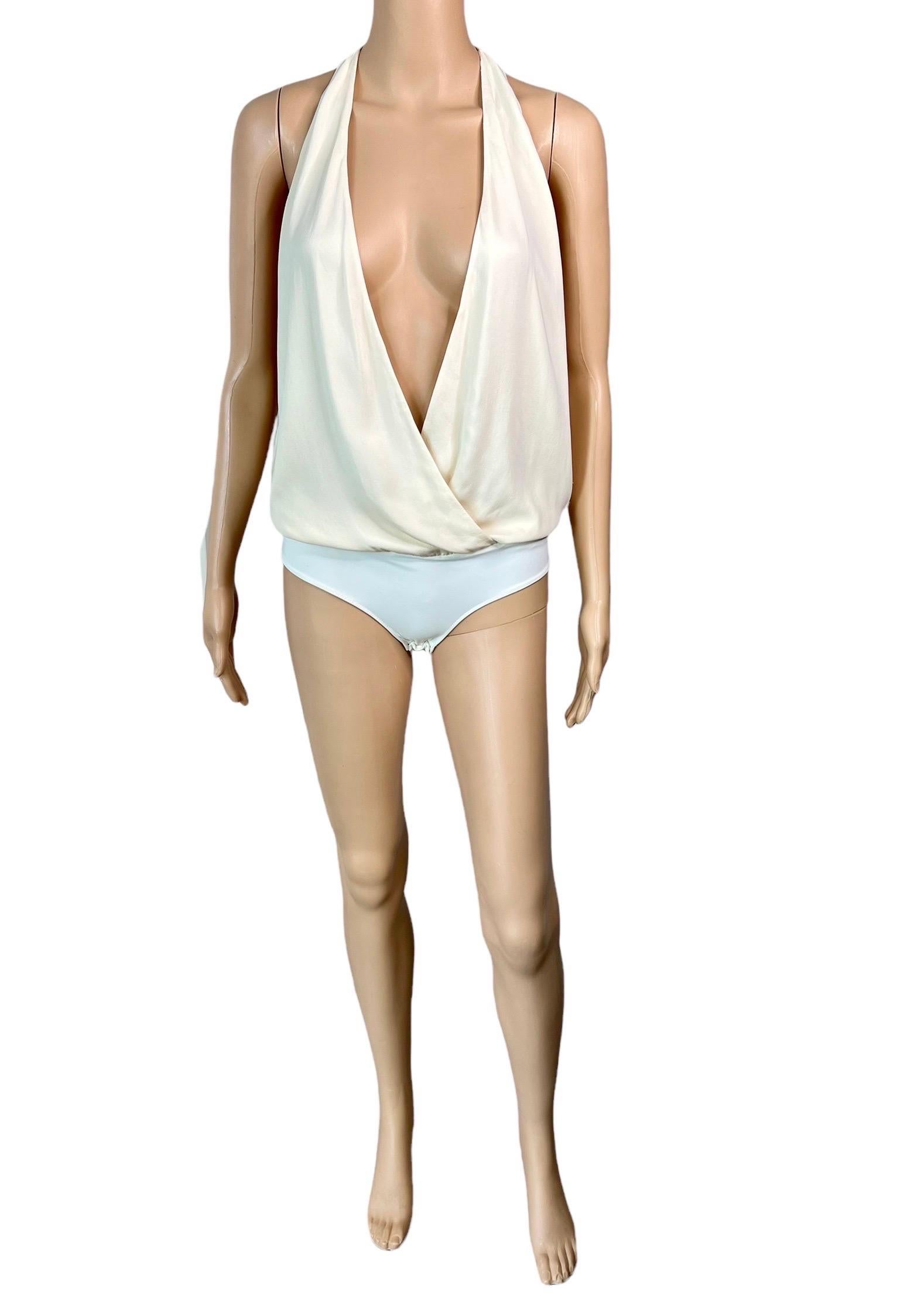 Gucci S/S 2012 Runway Sheer Plunging Neckline Cutout Ivory Bodysuit Top 3