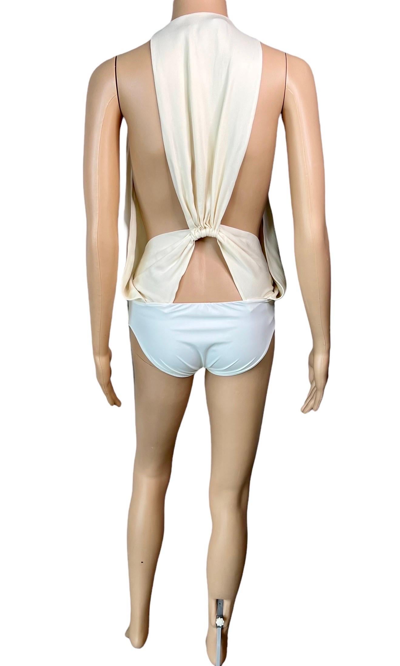 Gucci S/S 2012 Runway Sheer Plunging Neckline Cutout Ivory Bodysuit Top 4