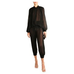 Gucci S/S 2014 black cape jacket sheer silk plisse pleated jumpsuit pants IT38