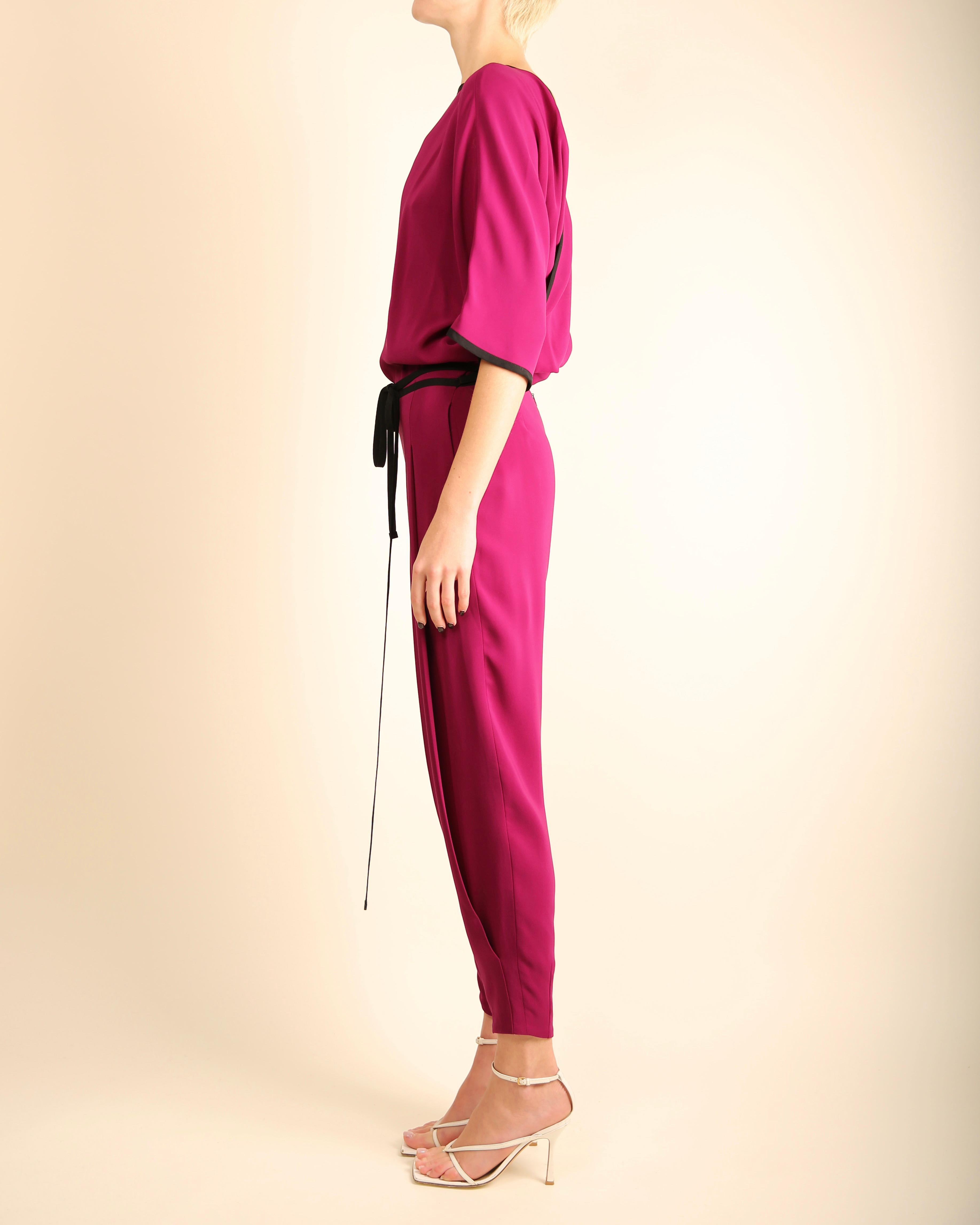 Gucci S/S 2014 silk magenta black backless dolman tapered pant jumpsuit  For Sale 5