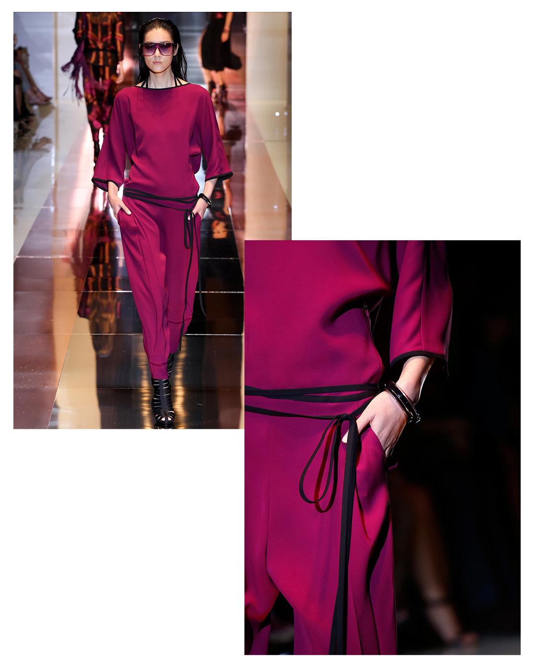 Gucci S/S 2014 silk magenta black backless dolman tapered pant jumpsuit  For Sale 10