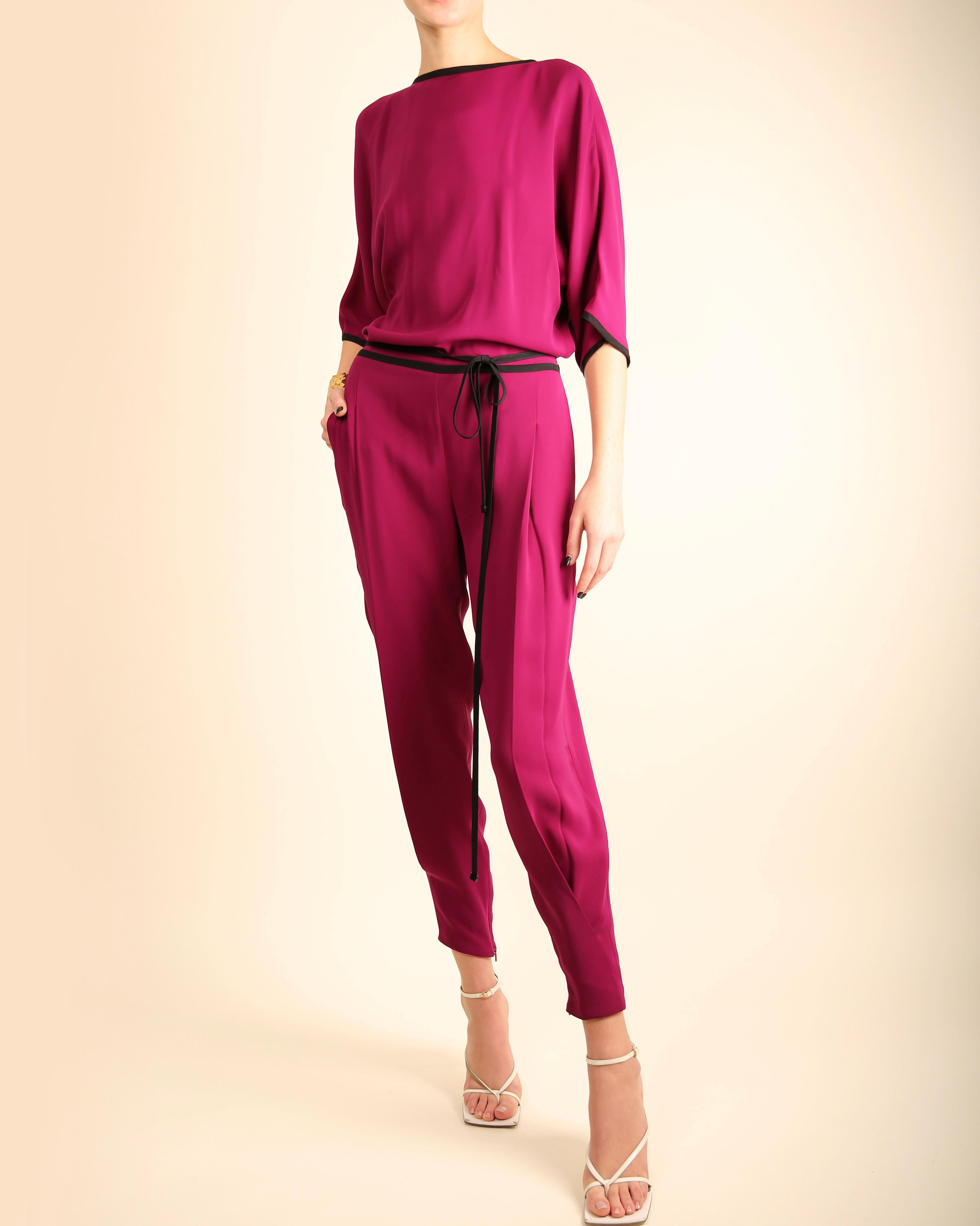 Pink Gucci S/S 2014 silk magenta black backless dolman tapered pant jumpsuit  For Sale