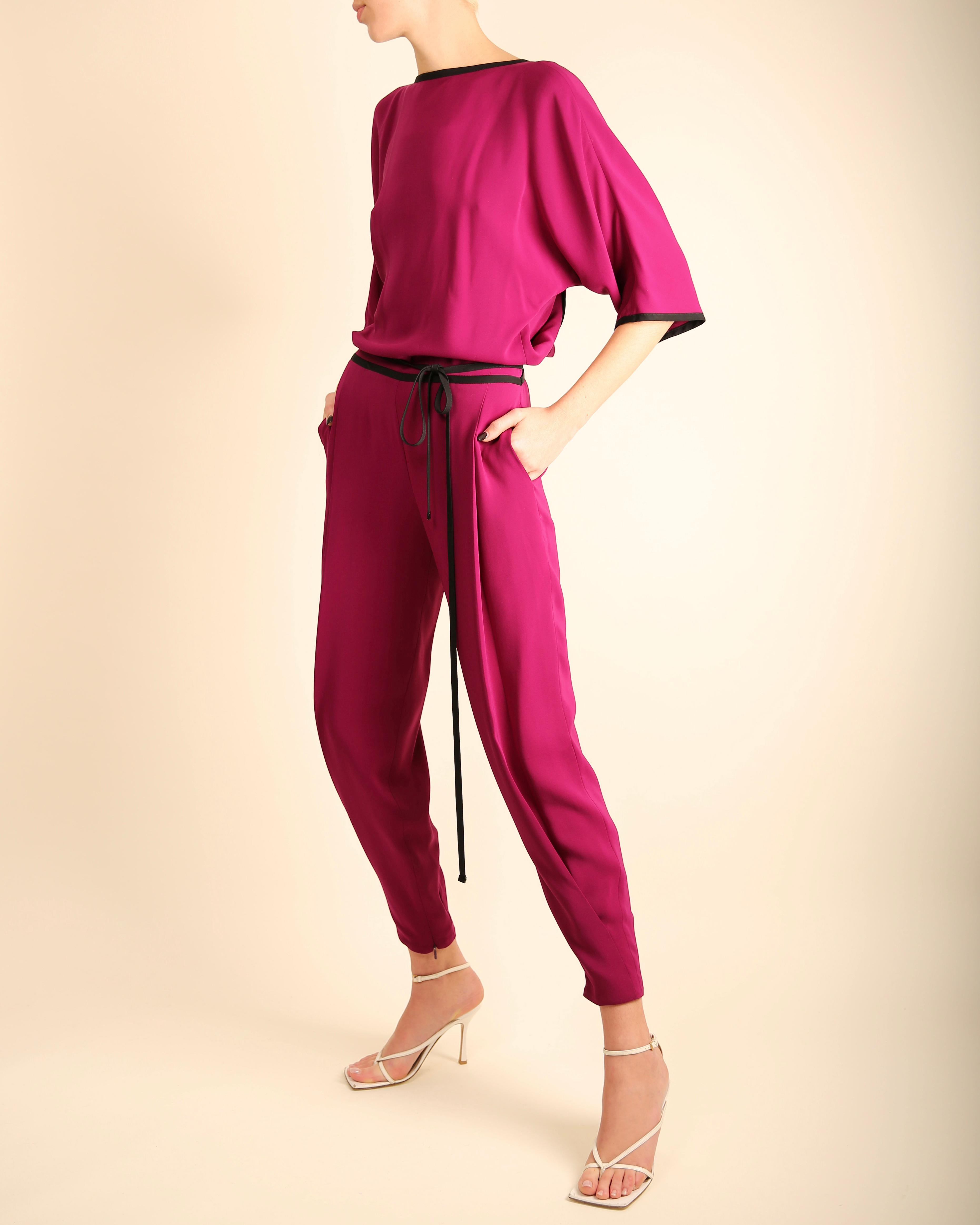 Women's Gucci S/S 2014 silk magenta black backless dolman tapered pant jumpsuit  For Sale