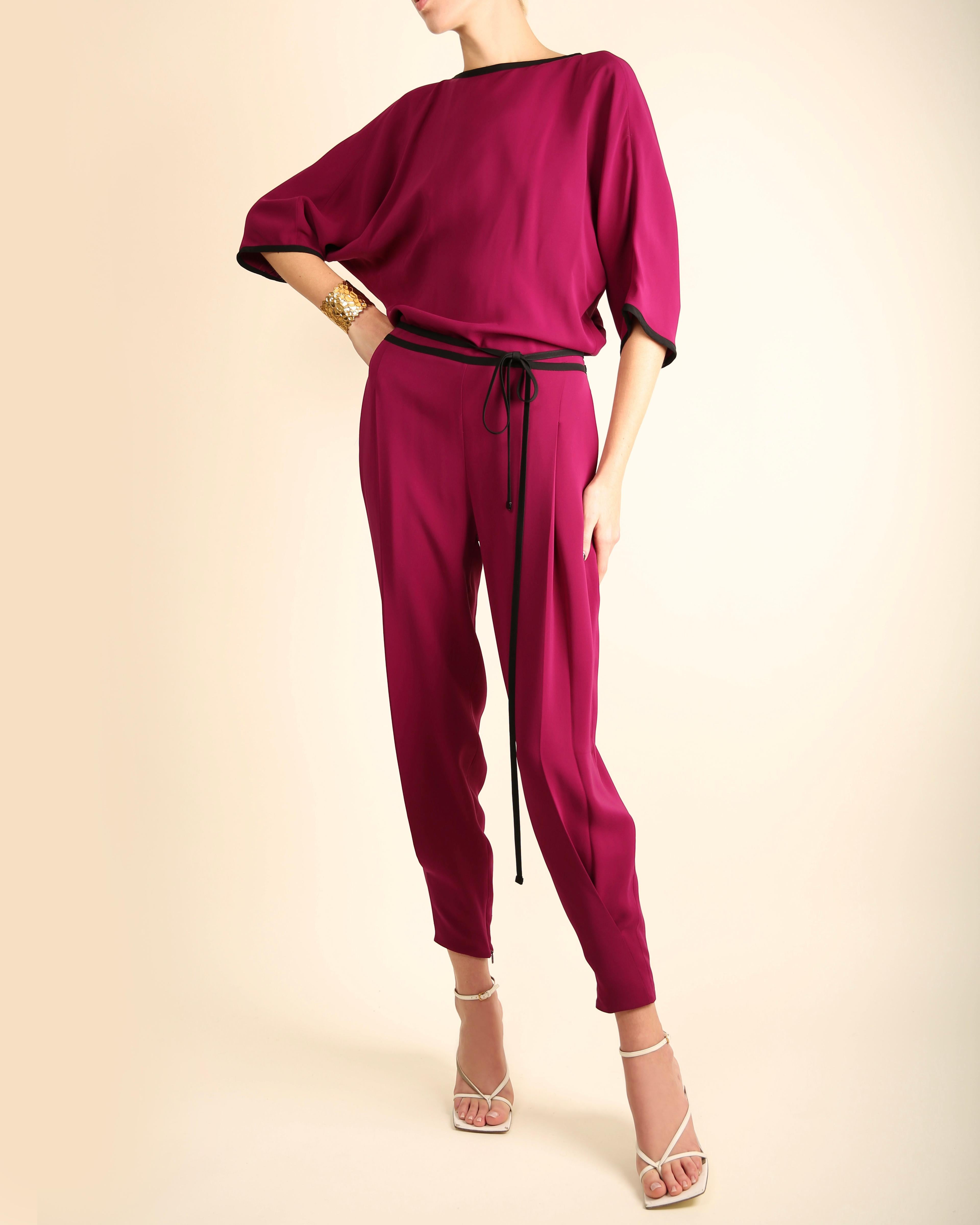 Gucci S/S 2014 silk magenta black backless dolman tapered pant jumpsuit  For Sale 1