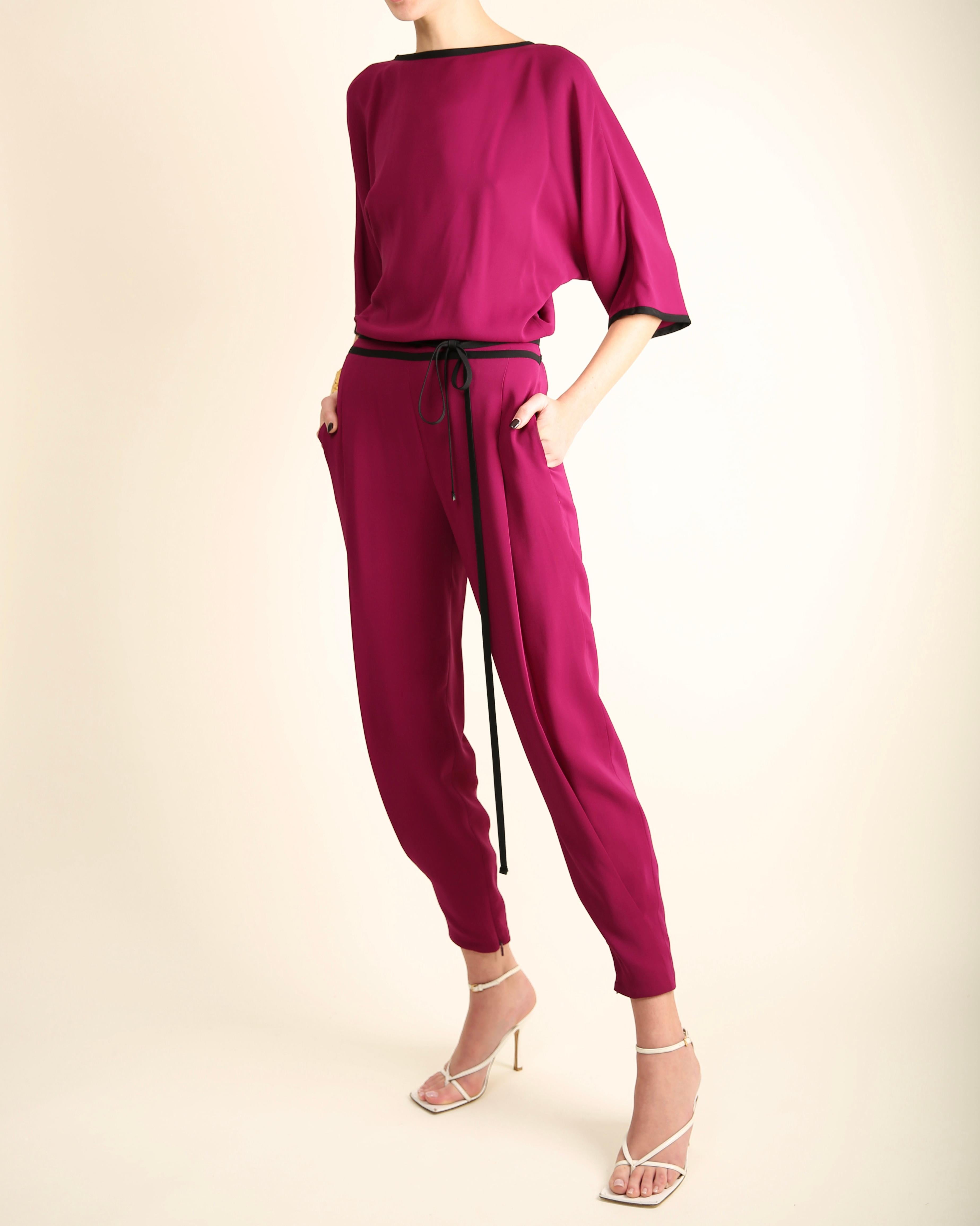Gucci S/S 2014 silk magenta black backless dolman tapered pant jumpsuit  For Sale 2