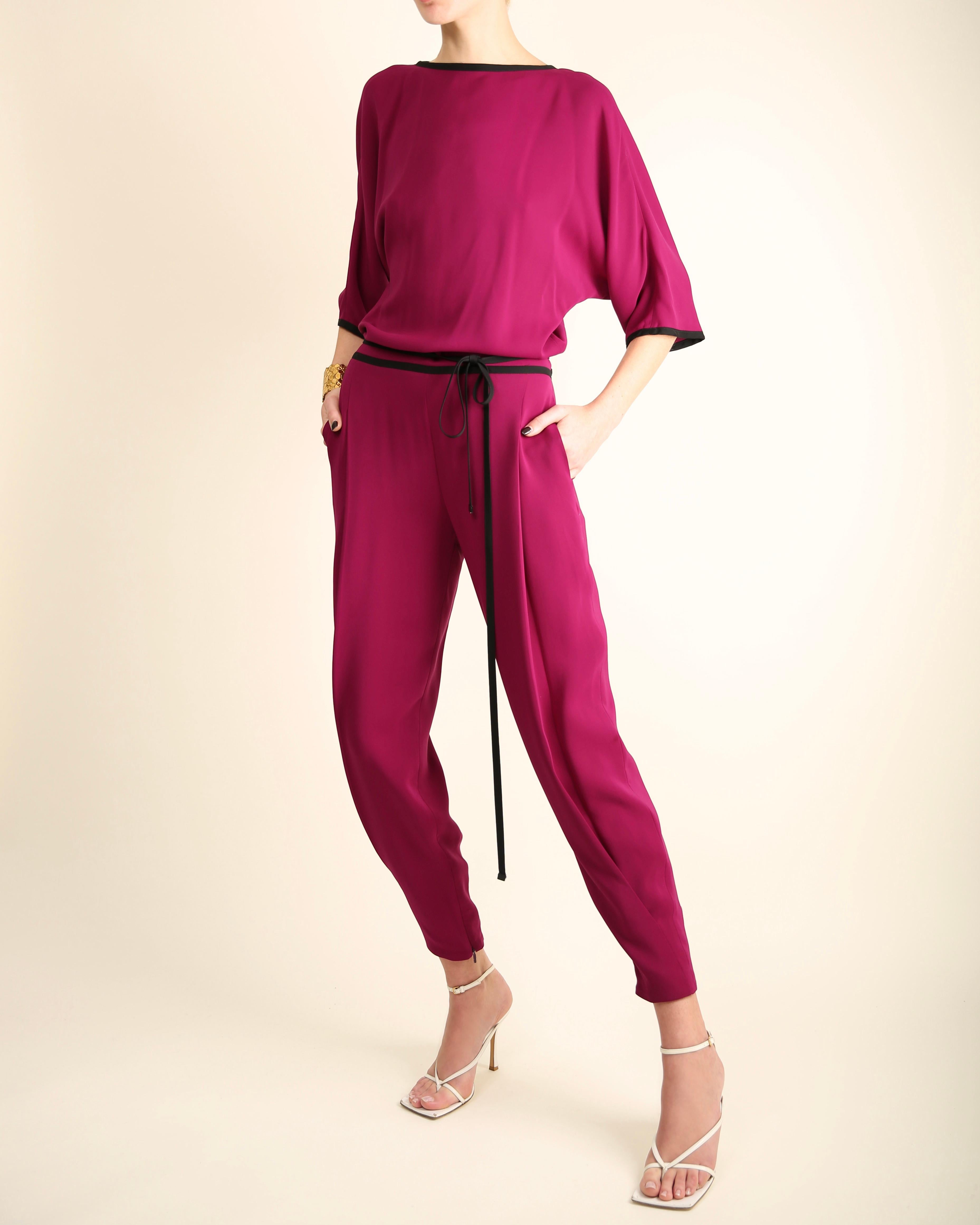 Gucci S/S 2014 silk magenta black backless dolman tapered pant jumpsuit  For Sale 3
