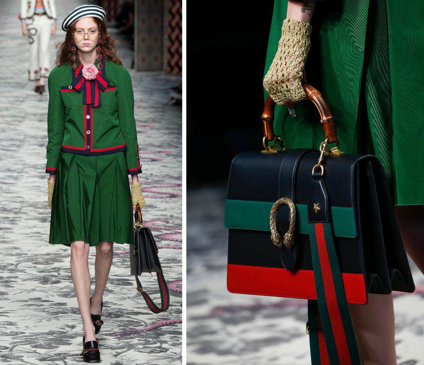 GUCCI S/S 2016 “Dionysus” Large Green Red Black Stripe Bamboo Top Handle Bag NWB 6