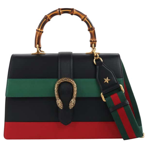 GUCCI S/S 2016 “Dionysus” Large Green Red Black Stripe Bamboo Top ...