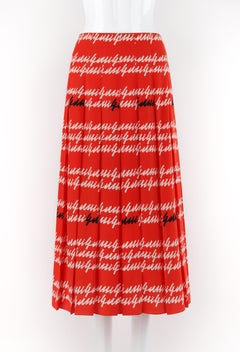 GUCCI S/S 2016 Orange Black White Pleated Silk Scripture Print Maxi Skirt