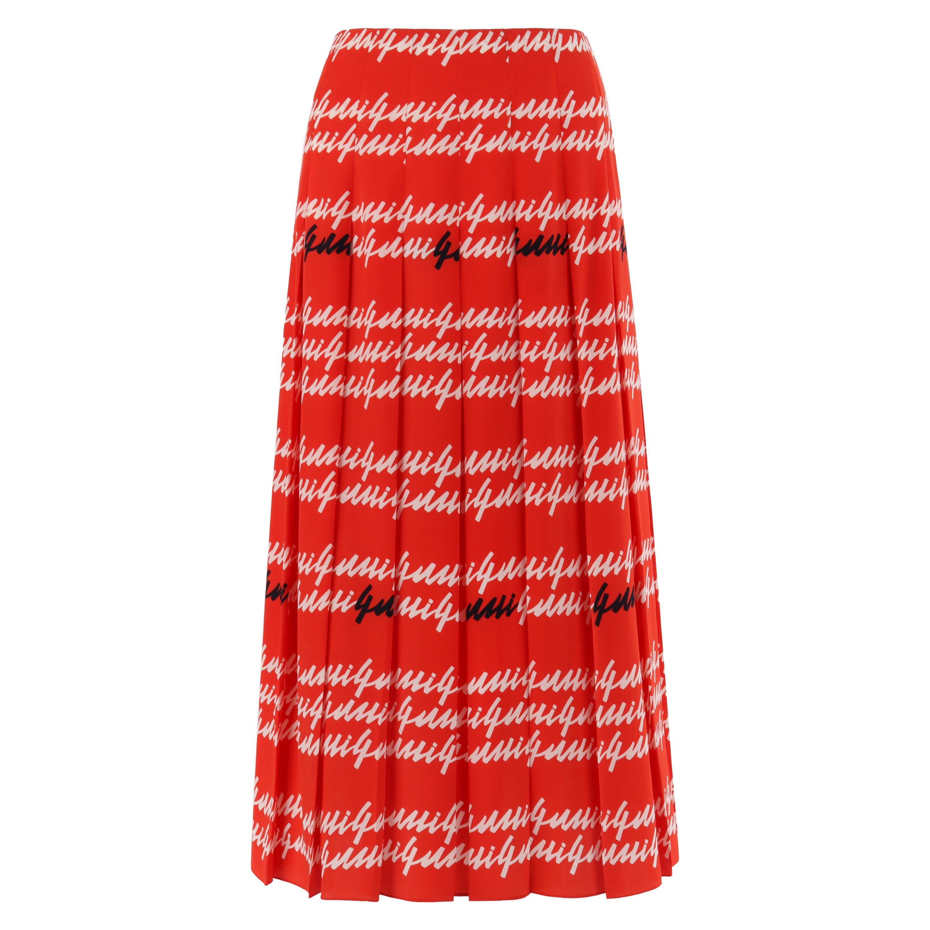 GUCCI F/S 2016 Orange Schwarz Weißer Maxirock aus plissierter Seide mit Schriftdruck im Angebot