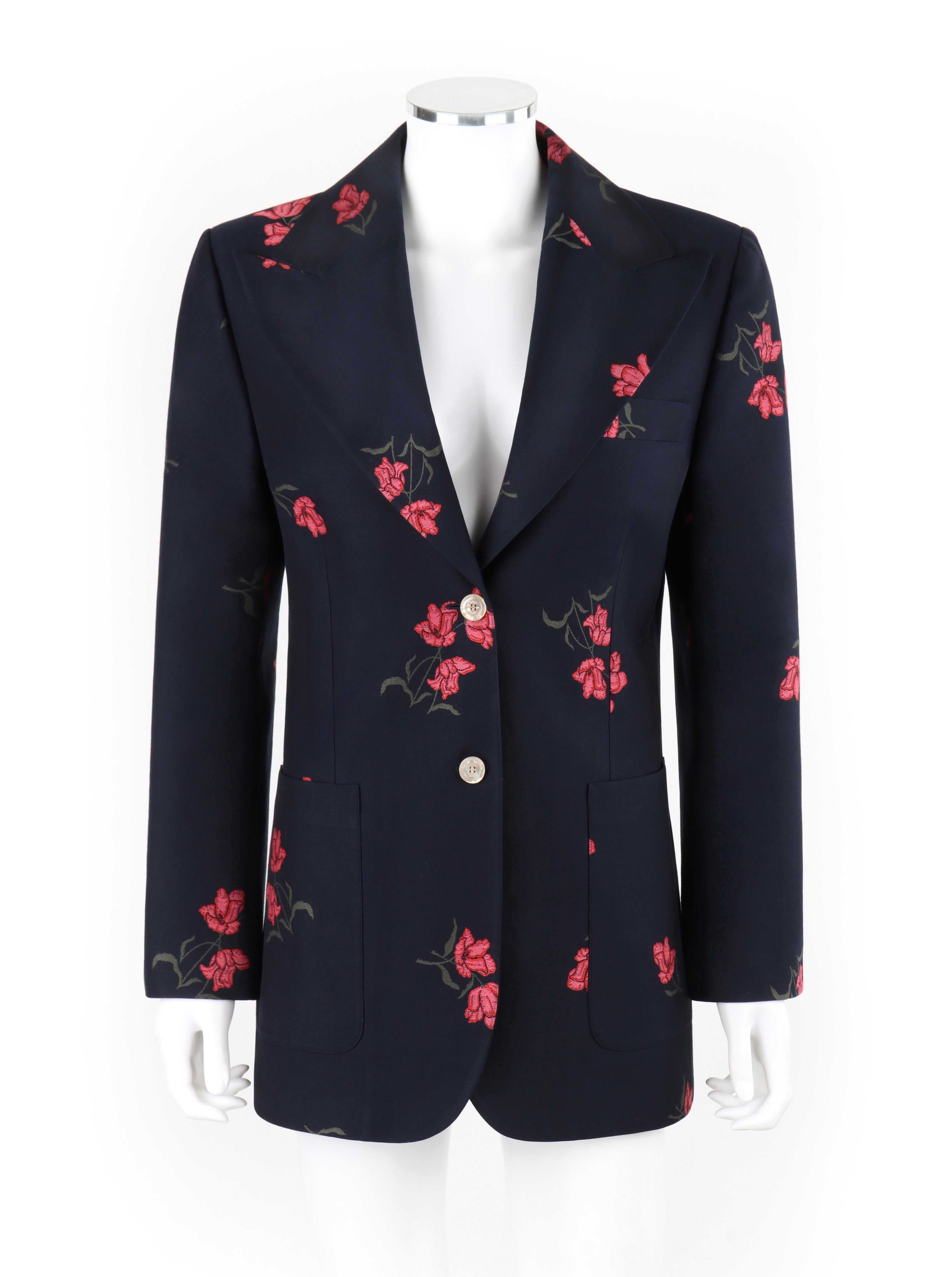 GUCCI S/S 2017 Blue Green Pink Floral Wool Pointed Collar Blazer Jacket

Brand / Manufacturer: Gucci
Collection: S/S 2017
Designer: Alessandro Michele
Style: Blazer
Color(s): Shades of blue, pink, green, white
Lined: Yes
Marked Fabric Content: 