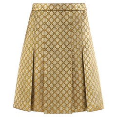 GUCCI S/S 2018 Gold Metallic Brokat Monogramm Logo plissierter knielanger Rock