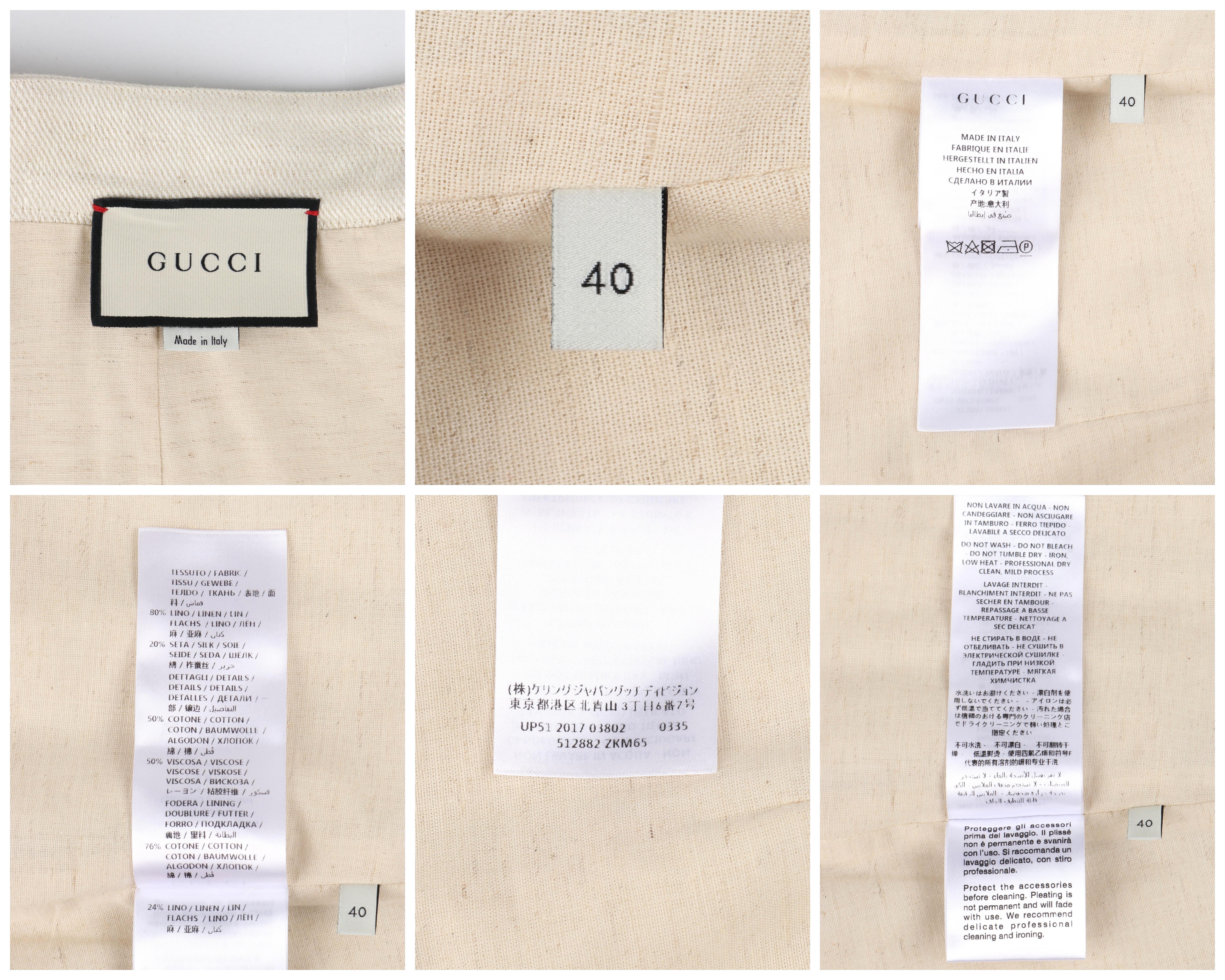Gucci S/S 2018 Ivory Linen & Silk Pleated Embroidered Equestrian Web Midi Skirt For Sale 6