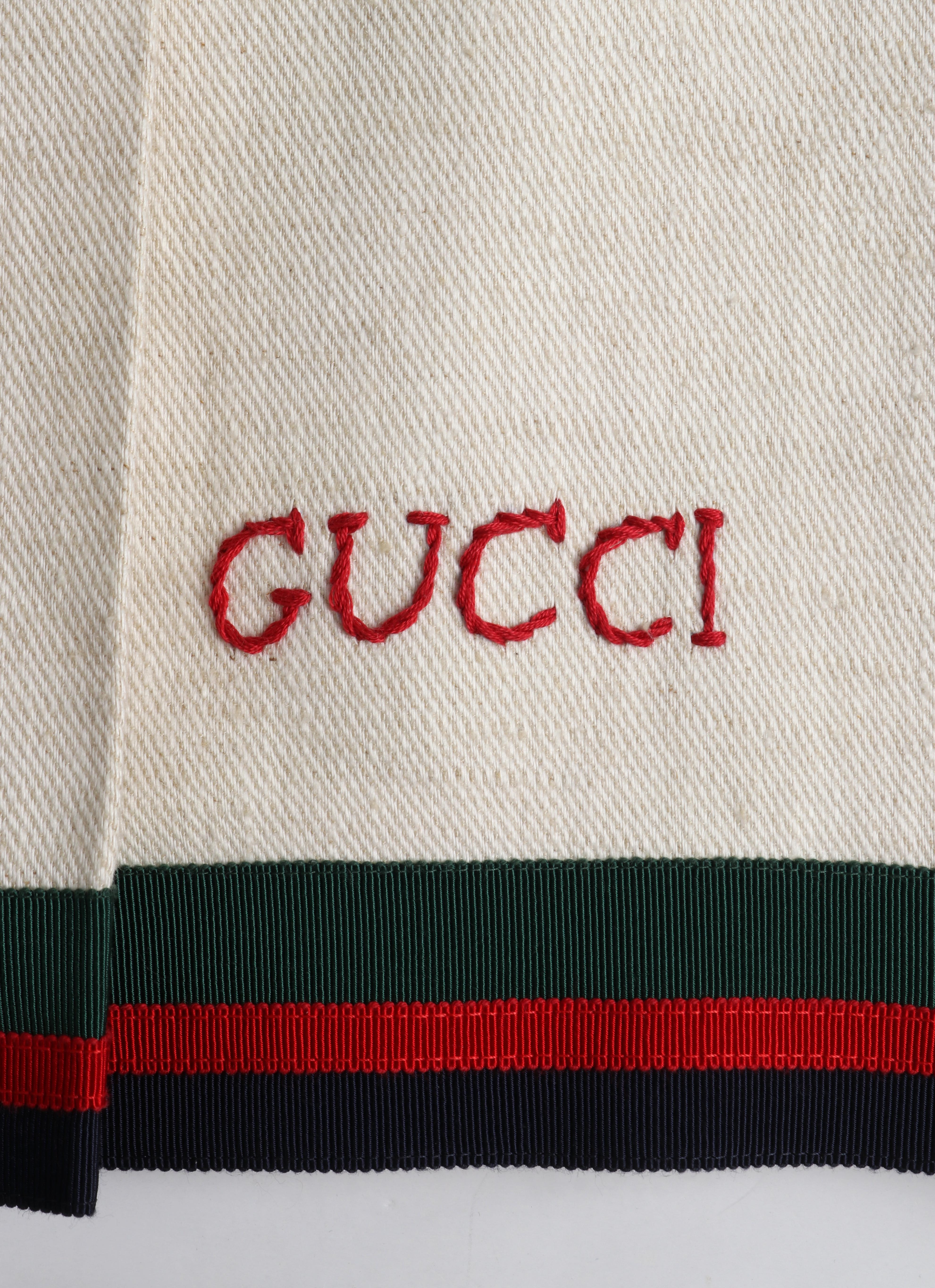 Gucci S/S 2018 Ivory Linen & Silk Pleated Embroidered Equestrian Web Midi Skirt For Sale 2